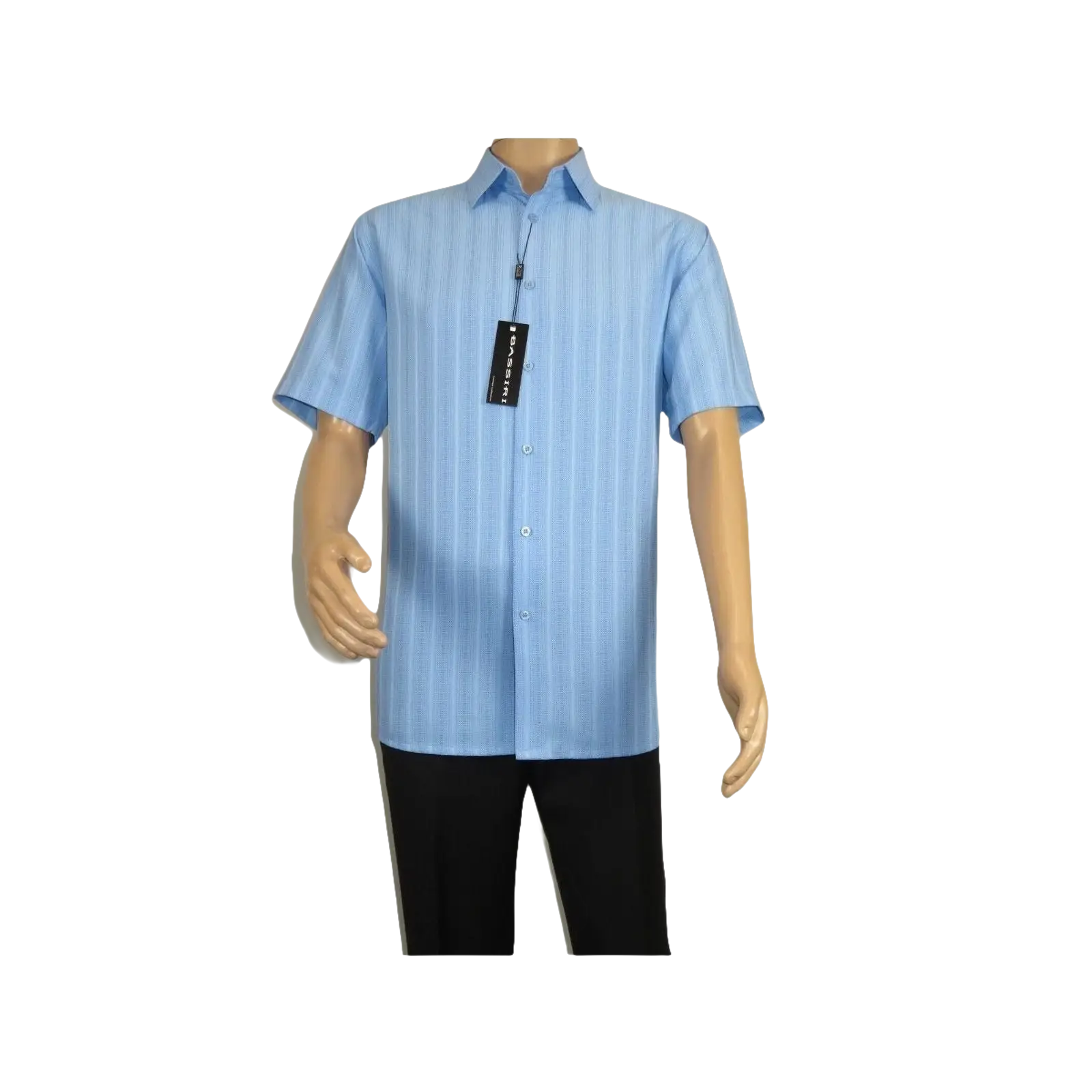 Men Short Sleeve Sport Shirt by BASSIRI Light Weight Soft Microfiber 48291 Blue - J.Valintin Men's Wear Legend - 99203