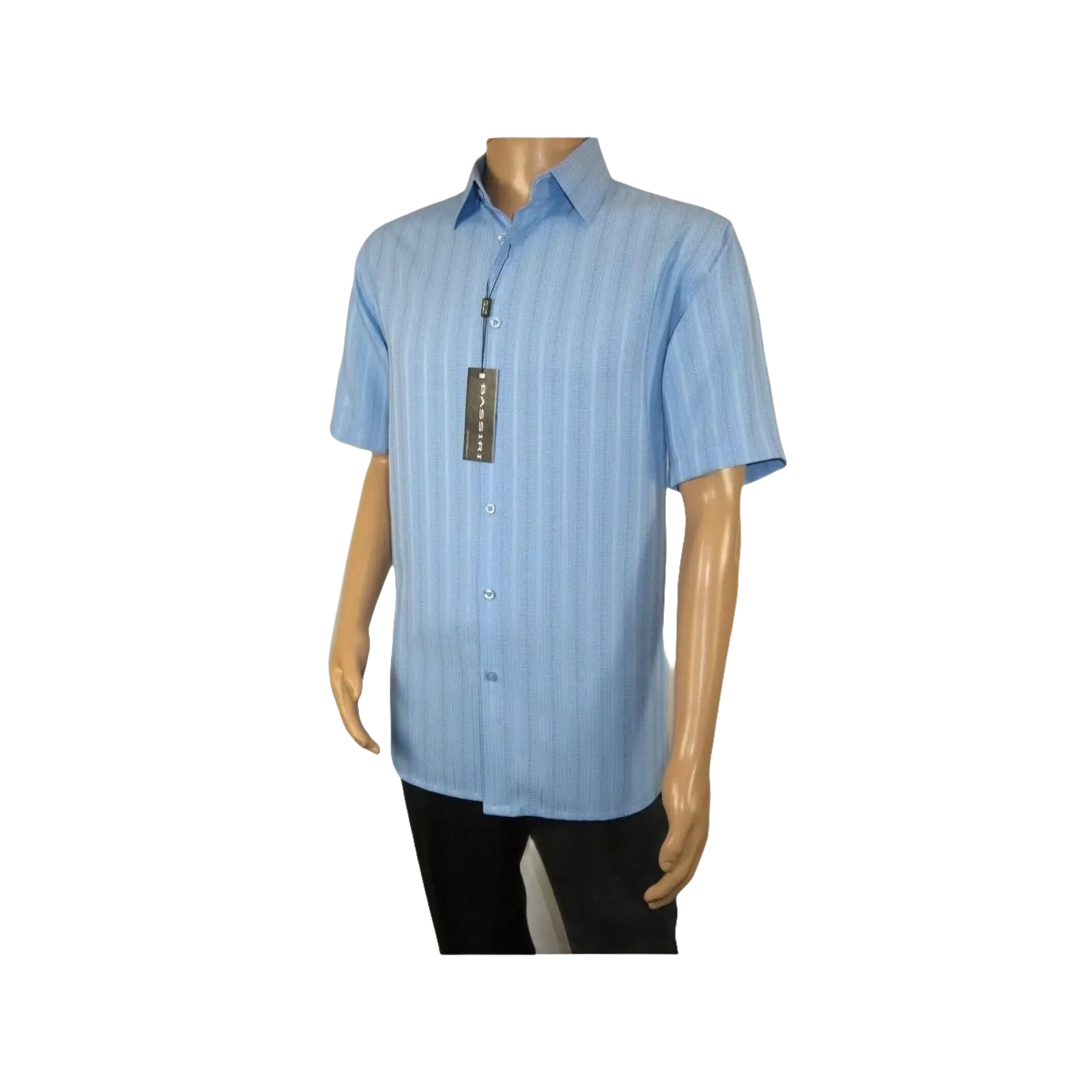 Men Short Sleeve Sport Shirt by BASSIRI Light Weight Soft Microfiber 48291 Blue - J.Valintin Men's Wear Legend - 99203