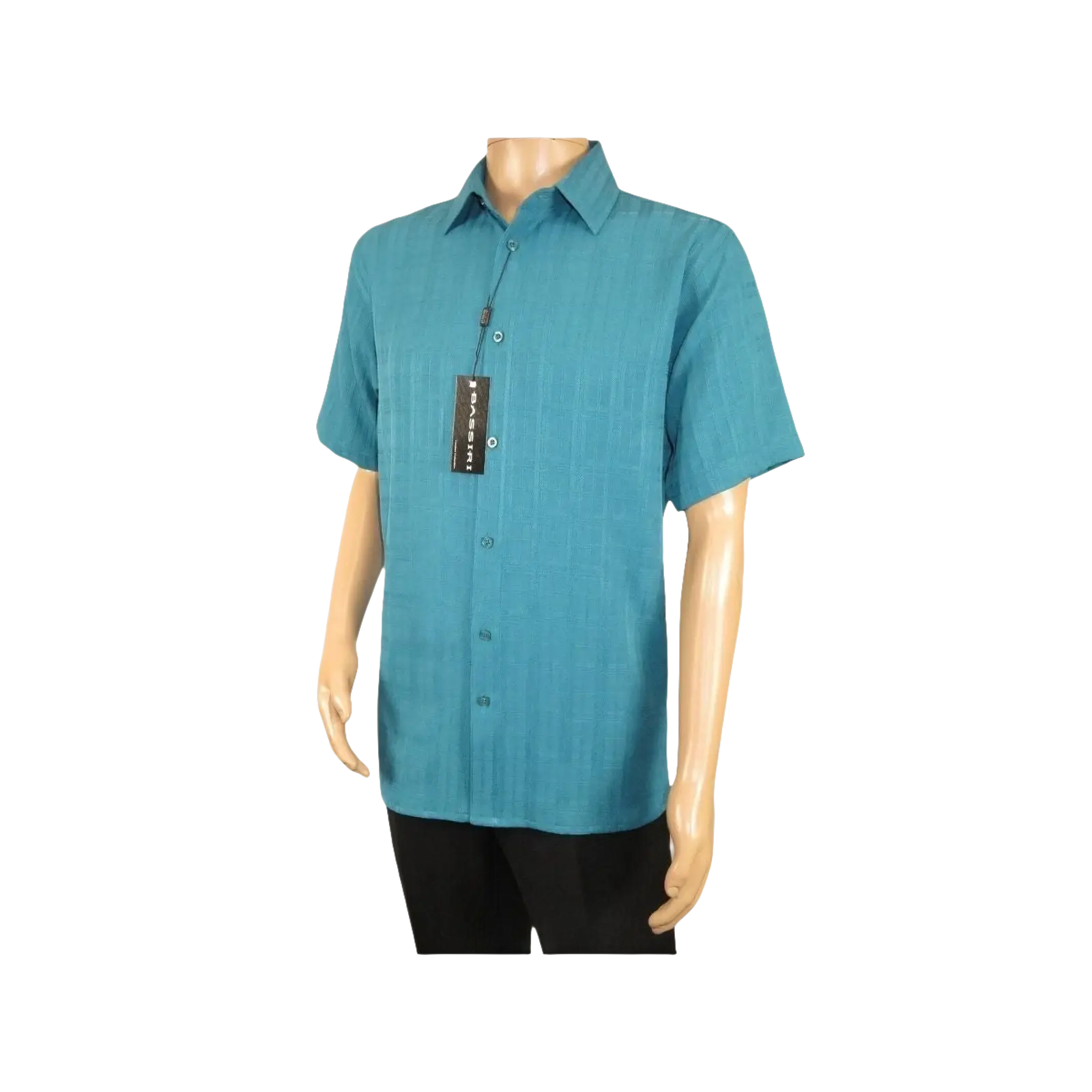 Men Short Sleeve Sport Shirt by BASSIRI Light Weight Soft Microfiber 60081 Teal - J.Valintin Men's Wear Legend - 99173