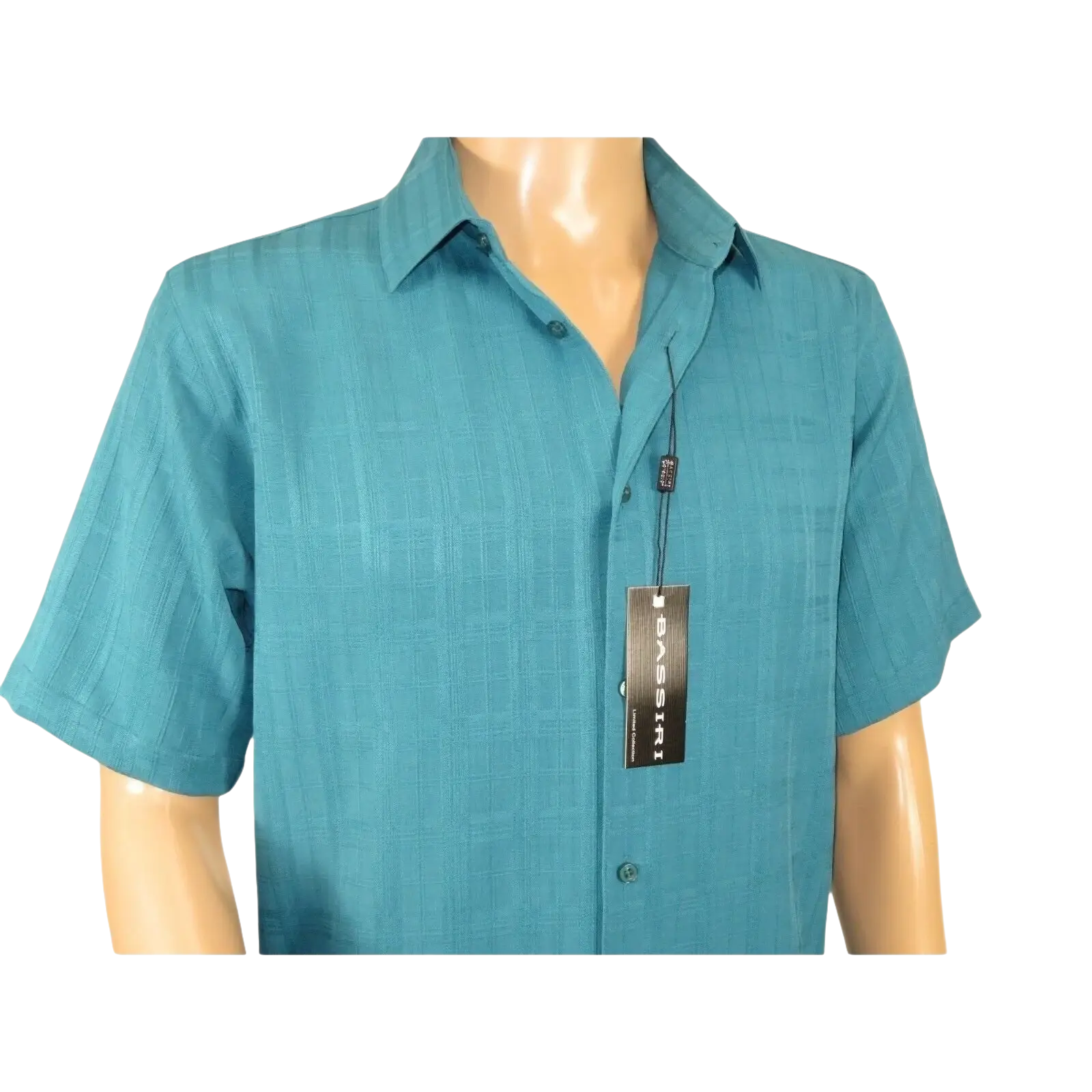 Men Short Sleeve Sport Shirt by BASSIRI Light Weight Soft Microfiber 60081 Teal - J.Valintin Men's Wear Legend - 99173