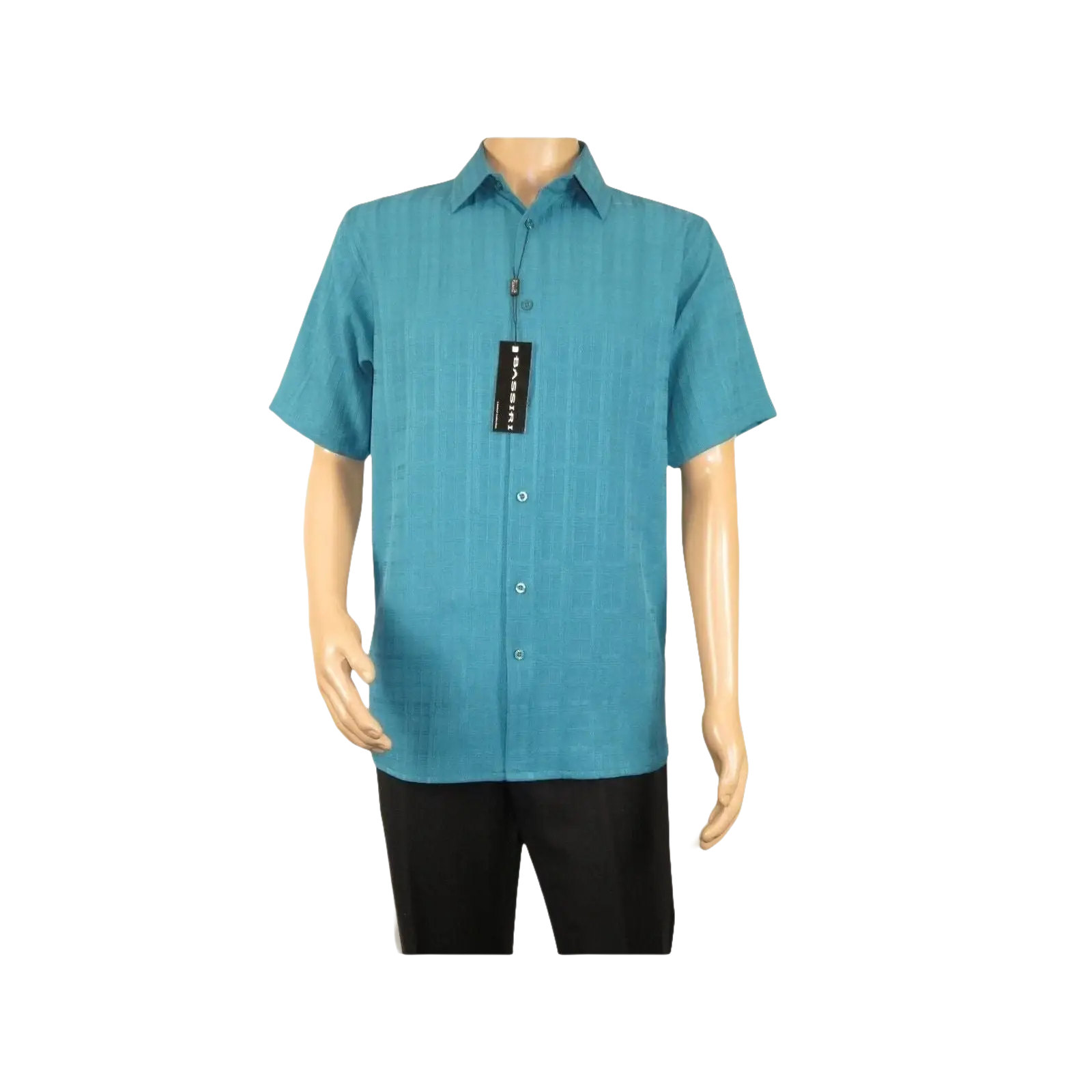 Men Short Sleeve Sport Shirt by BASSIRI Light Weight Soft Microfiber 60081 Teal - J.Valintin Men's Wear Legend - 99173