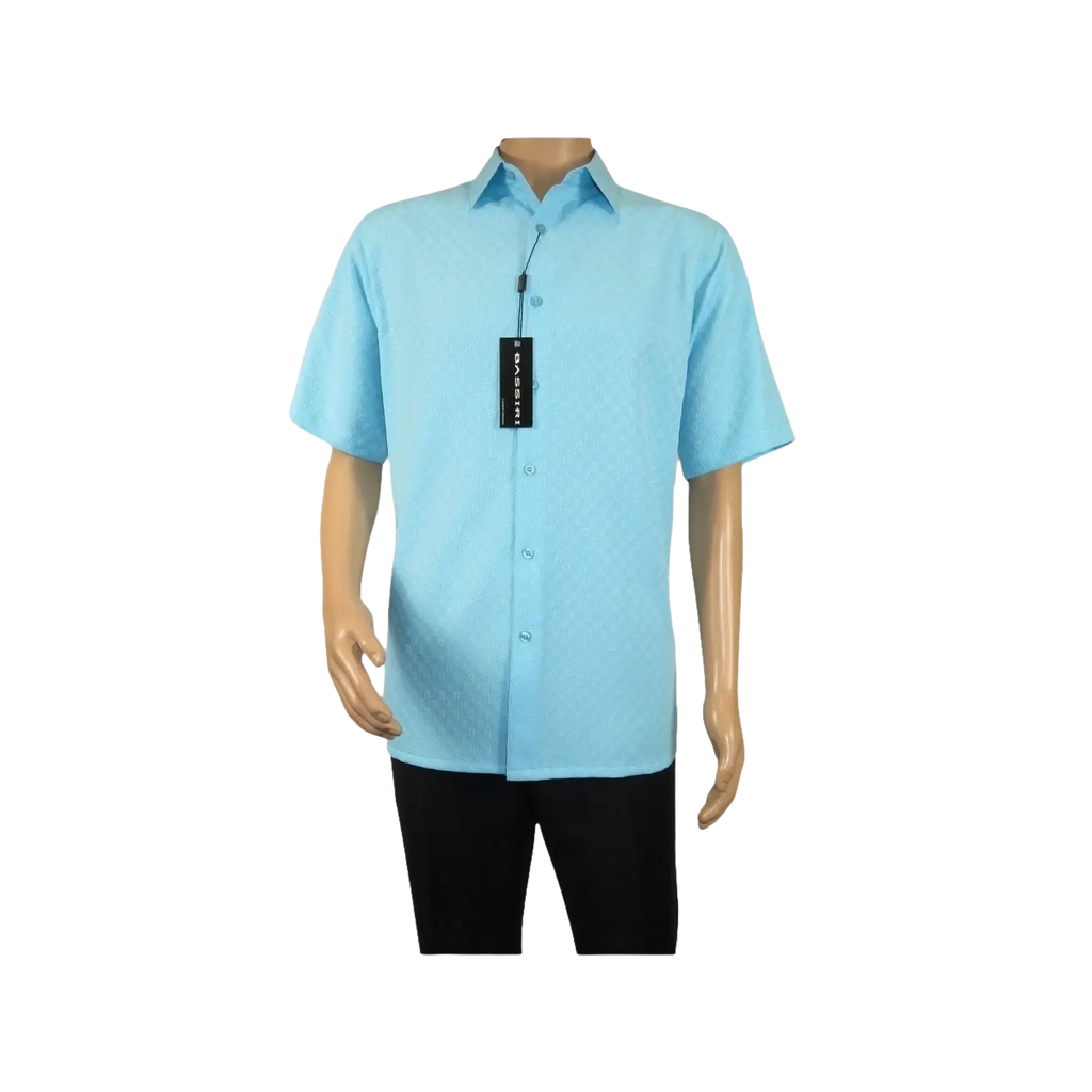 Men Short Sleeve Sport Shirt by BASSIRI Light Weight Soft Microfiber 61981 Teal - J.Valintin Men's Wear Legend - 99185