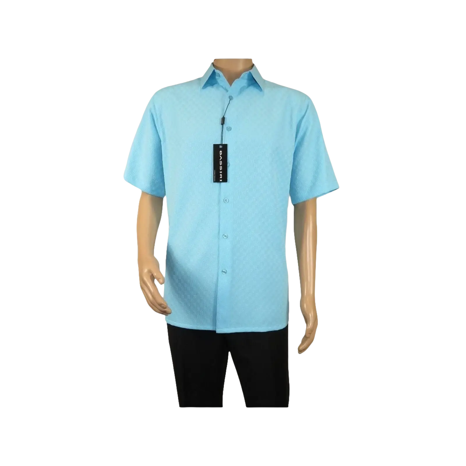 Men Short Sleeve Sport Shirt by BASSIRI Light Weight Soft Microfiber 61981 Teal - J.Valintin Men's Wear Legend - 99185