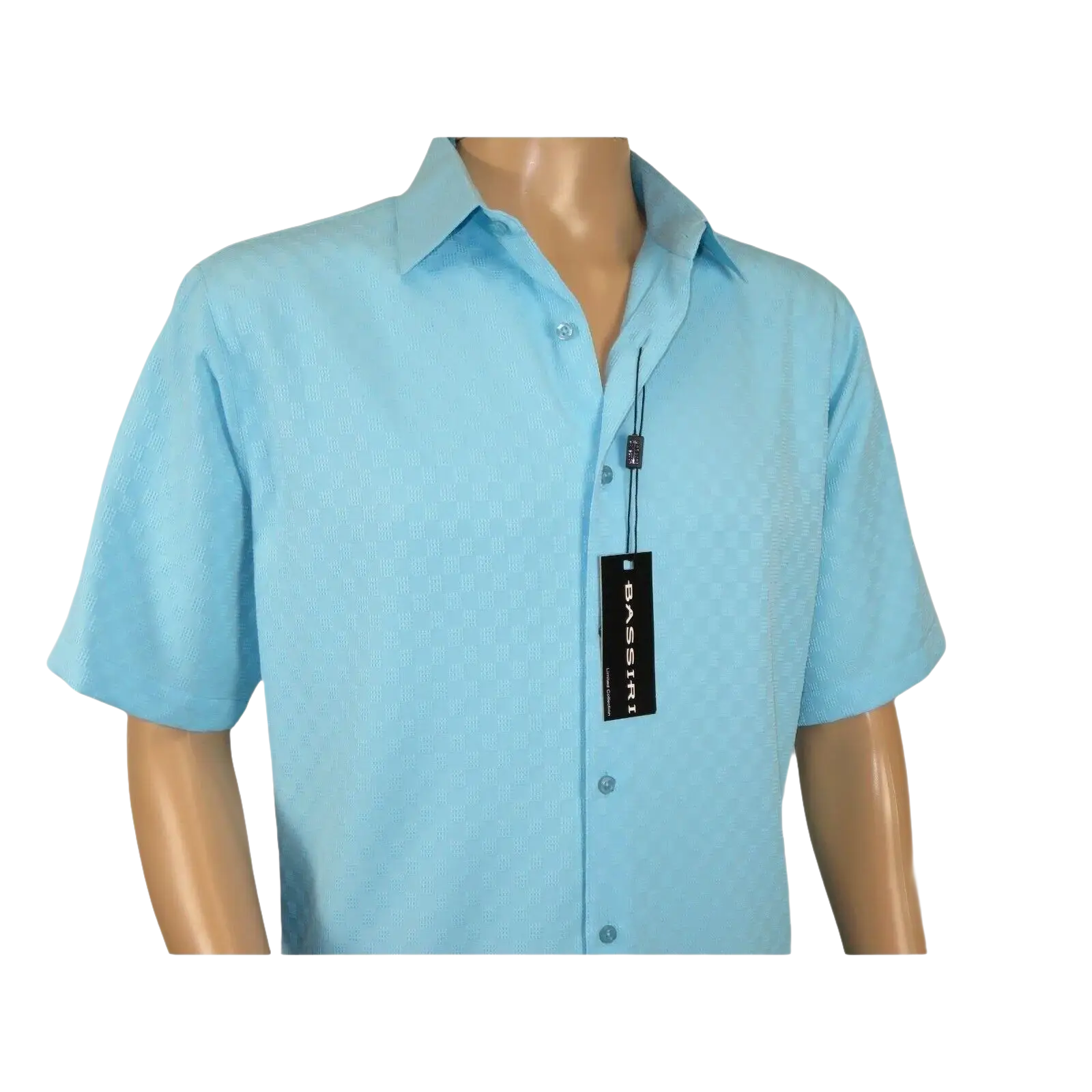Men Short Sleeve Sport Shirt by BASSIRI Light Weight Soft Microfiber 61981 Teal - J.Valintin Men's Wear Legend - 99185