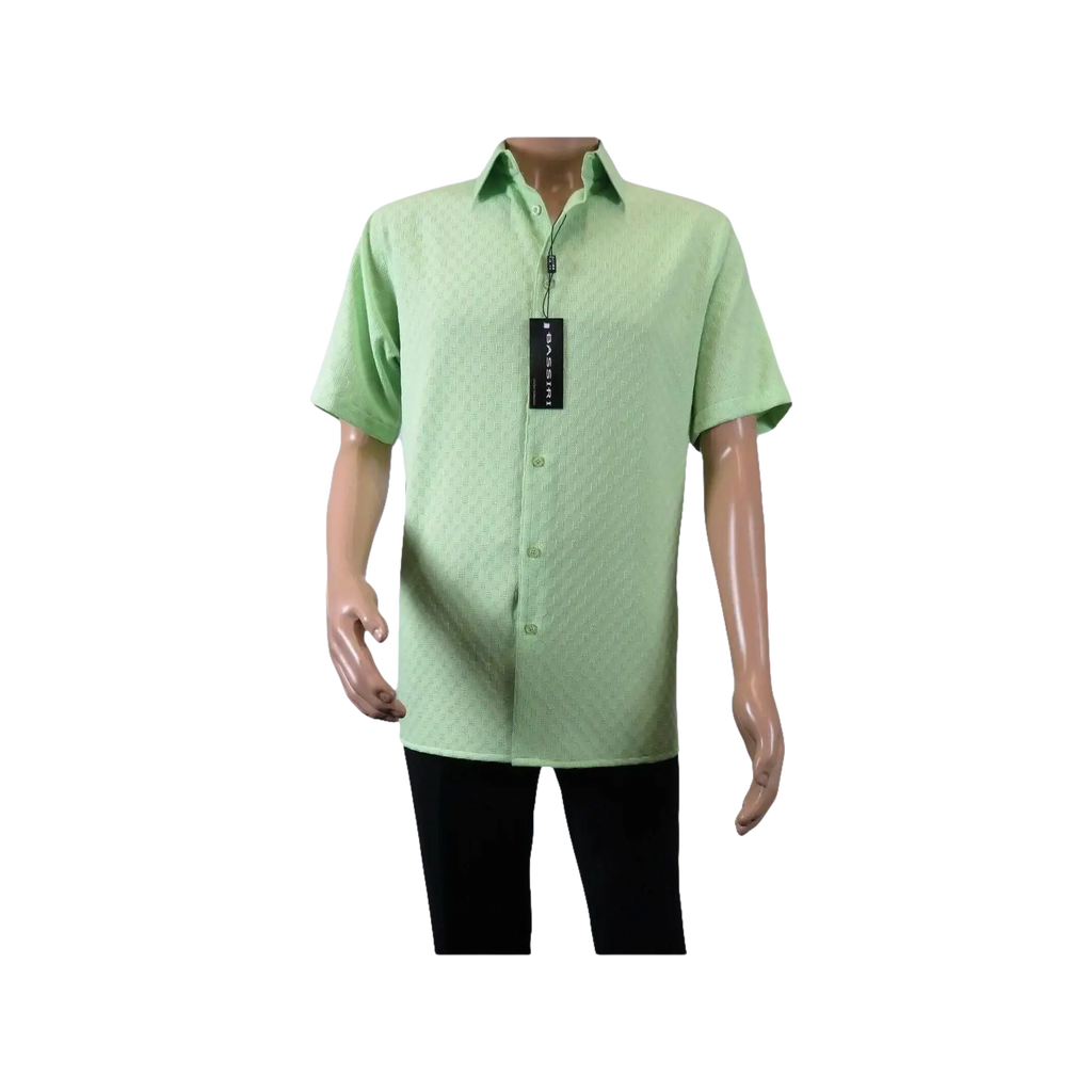 Men Short Sleeve Sport Shirt by BASSIRI Light Weight Soft Microfiber 61991 Green - J.Valintin Men's Wear Legend - 99179