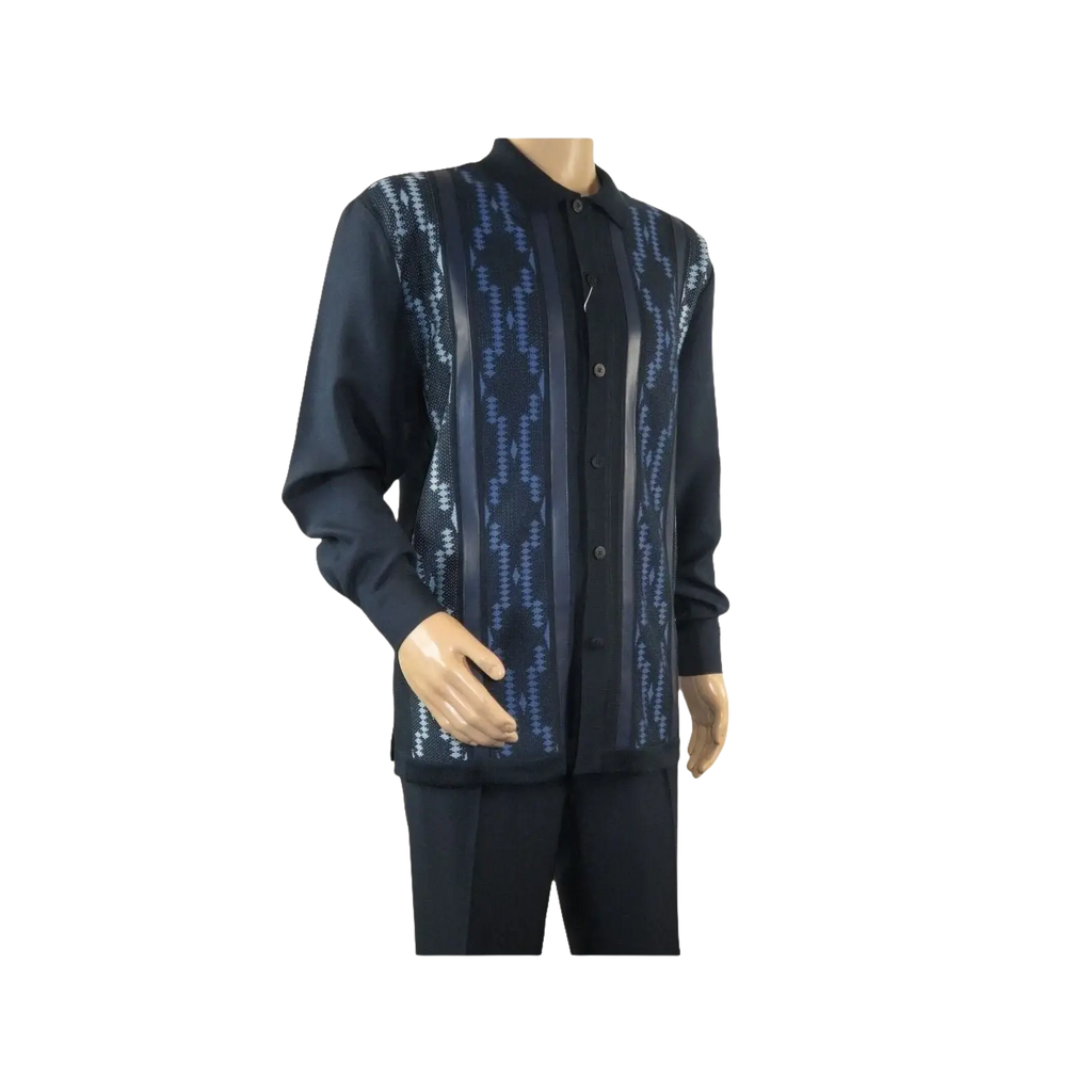 Men Silversilk 2pc Fancy walking leisure suit Italian woven knits 4407 Navy Blue - J.Valintin Men's Wear Legend - 98040