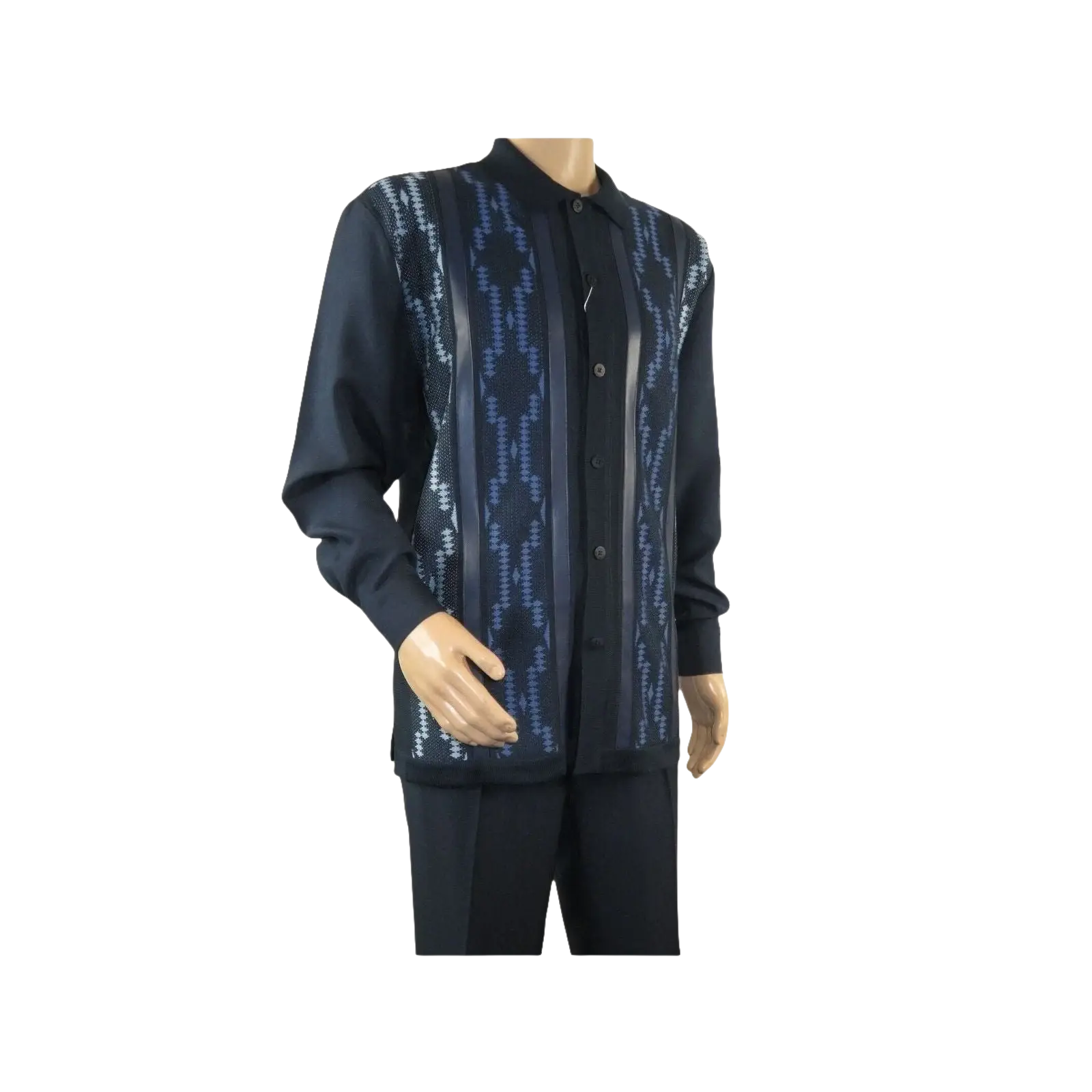 Men Silversilk 2pc Fancy walking leisure suit Italian woven knits 4407 Navy Blue - J.Valintin Men's Wear Legend - 98040