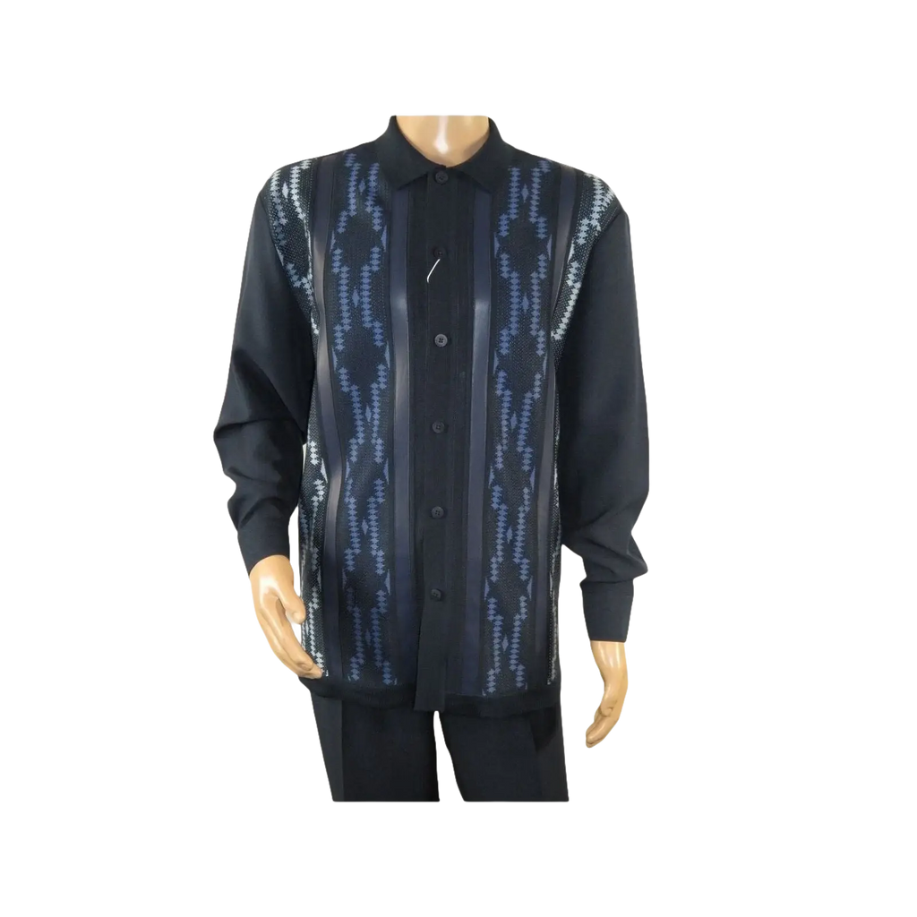 Men Silversilk 2pc Fancy walking leisure suit Italian woven knits 4407 Navy Blue - J.Valintin Men's Wear Legend - 98040
