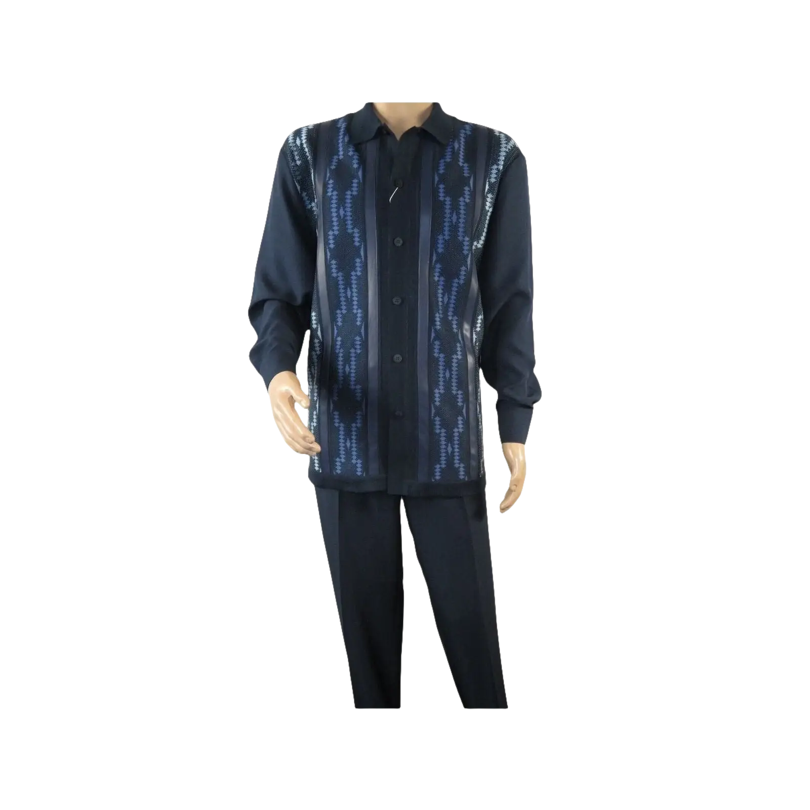 Men Silversilk 2pc Fancy walking leisure suit Italian woven knits 4407 Navy Blue - J.Valintin Men's Wear Legend - 98040