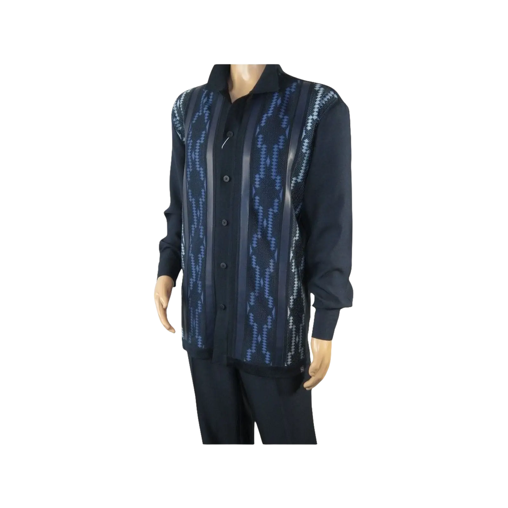 Men Silversilk 2pc Fancy walking leisure suit Italian woven knits 4407 Navy Blue - J.Valintin Men's Wear Legend - 98040