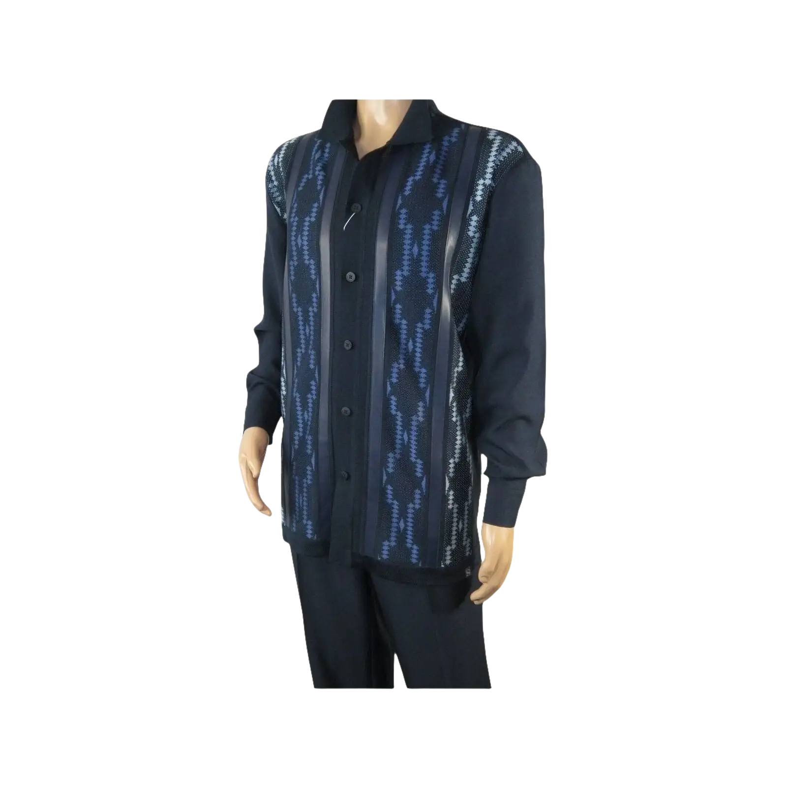 Men Silversilk 2pc Fancy walking leisure suit Italian woven knits 4407 Navy Blue - J.Valintin Men's Wear Legend - 98040