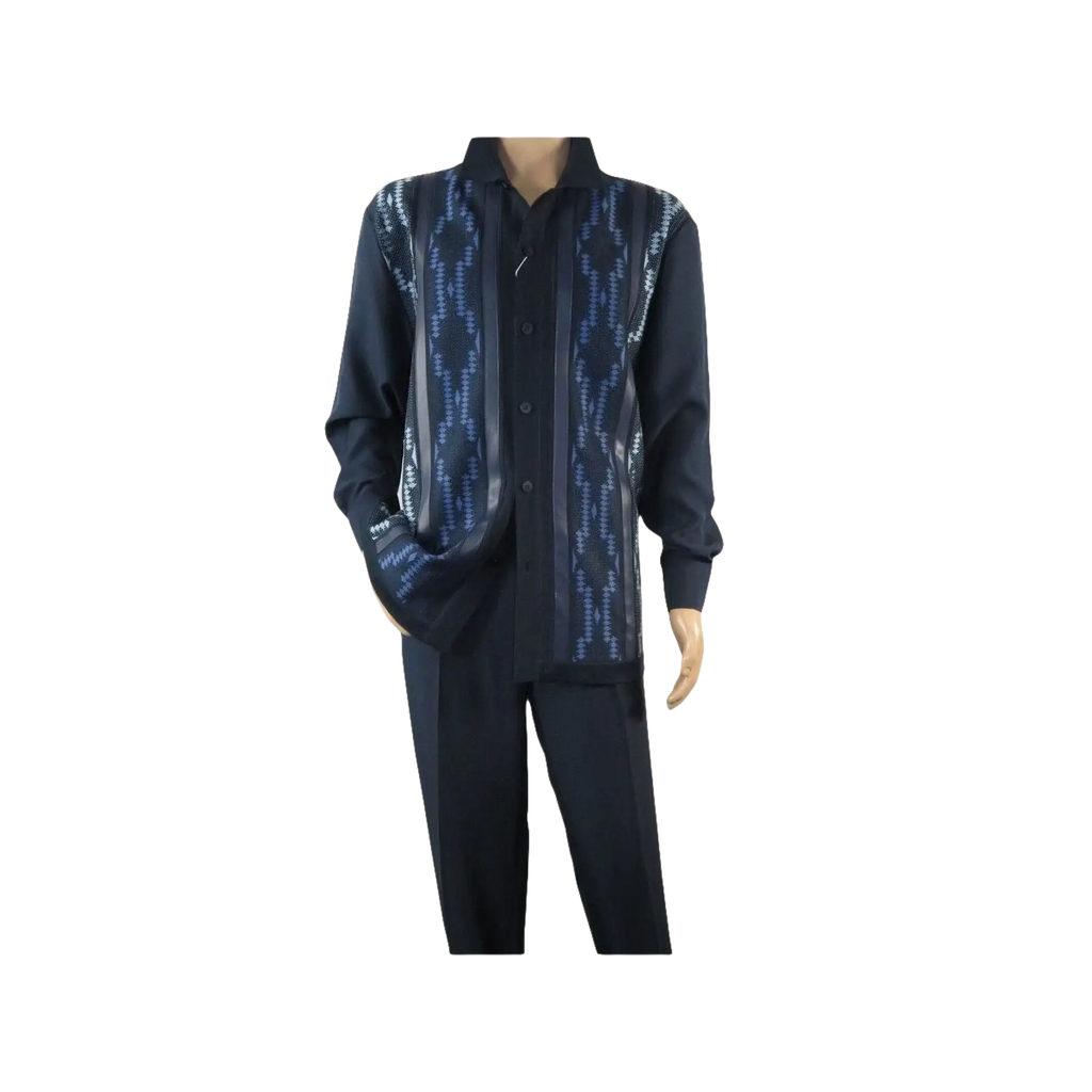 Men Silversilk 2pc Fancy walking leisure suit Italian woven knits 4407 Navy Blue - J.Valintin Men's Wear Legend - 98040