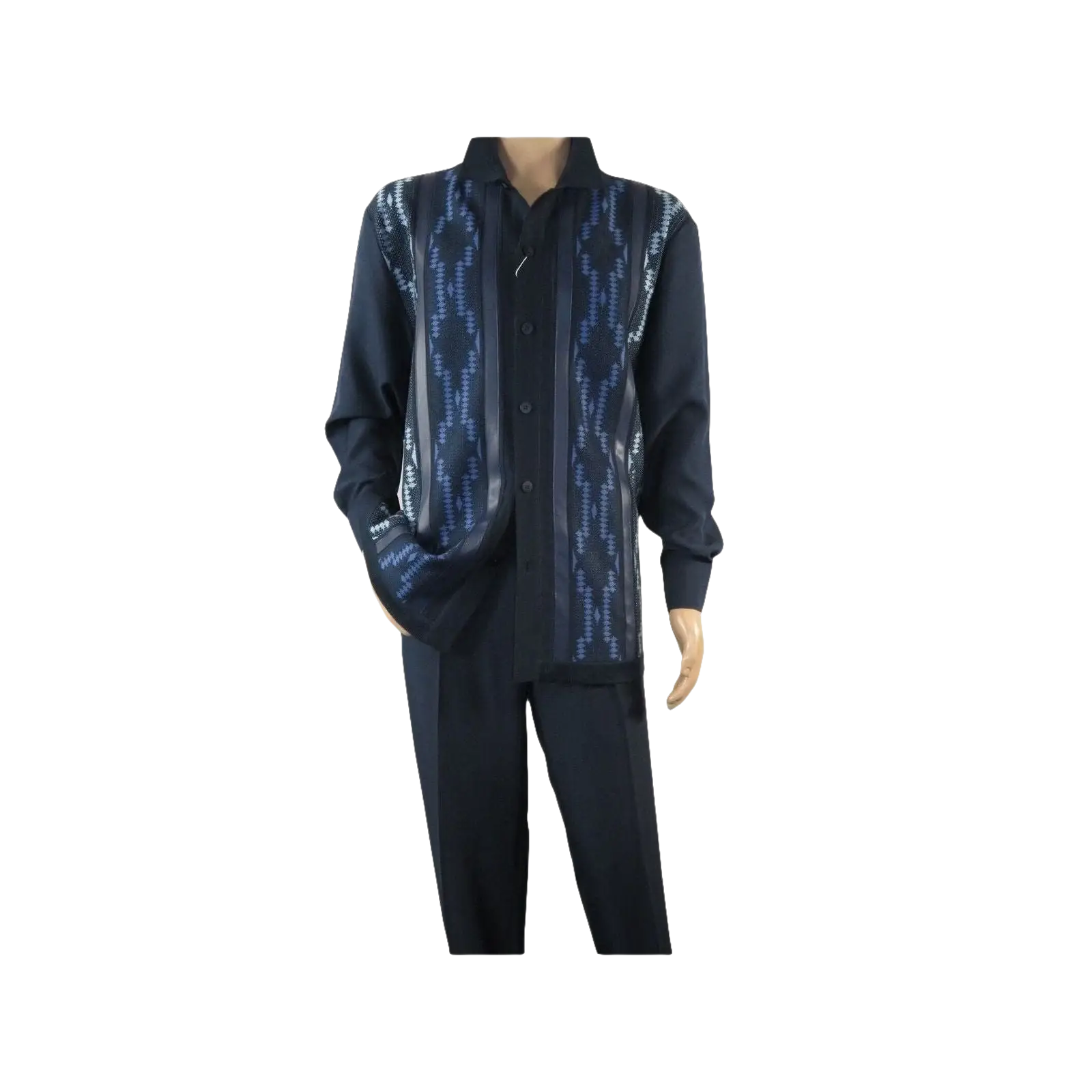 Men Silversilk 2pc Fancy walking leisure suit Italian woven knits 4407 Navy Blue - J.Valintin Men's Wear Legend - 98040