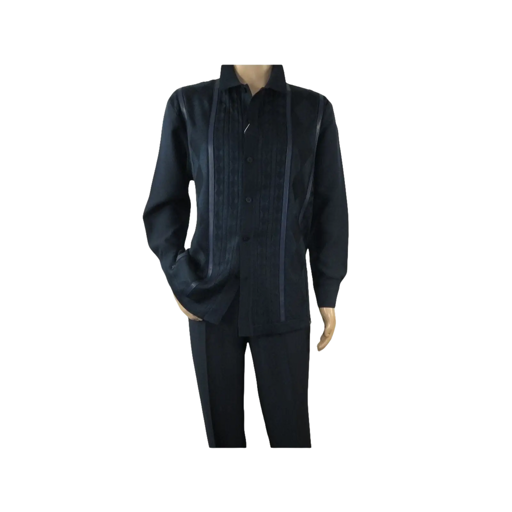 Men Silversilk 2pc Fancy walking leisure suit Italian woven knits 4411 Navy Blue - J.Valintin Men's Wear Legend - 98022