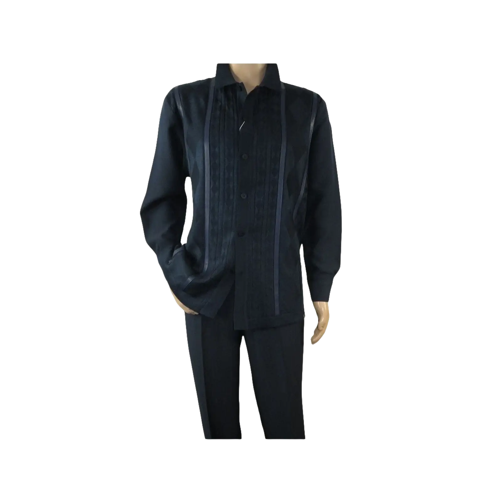 Men Silversilk 2pc Fancy walking leisure suit Italian woven knits 4411 Navy Blue - J.Valintin Men's Wear Legend - 98022