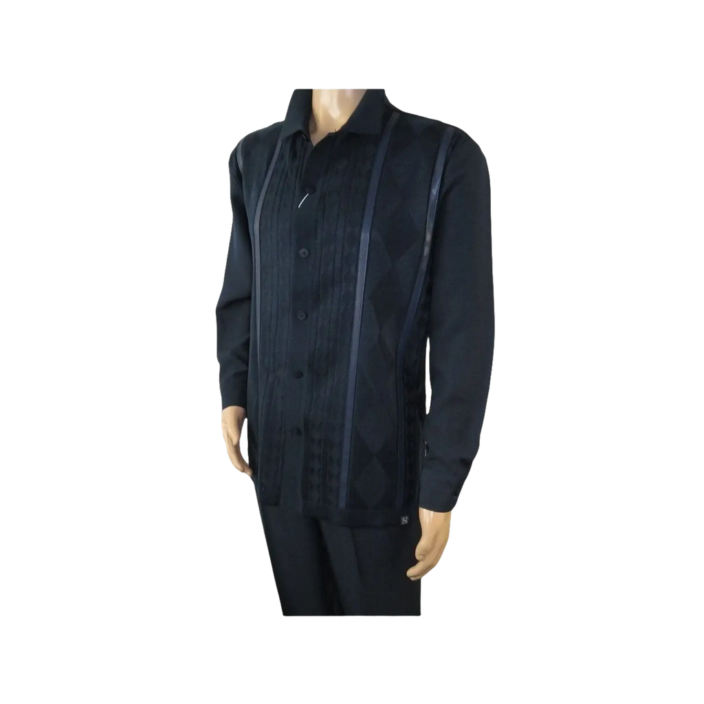 Men Silversilk 2pc Fancy walking leisure suit Italian woven knits 4411 Navy Blue - J.Valintin Men's Wear Legend - 98022