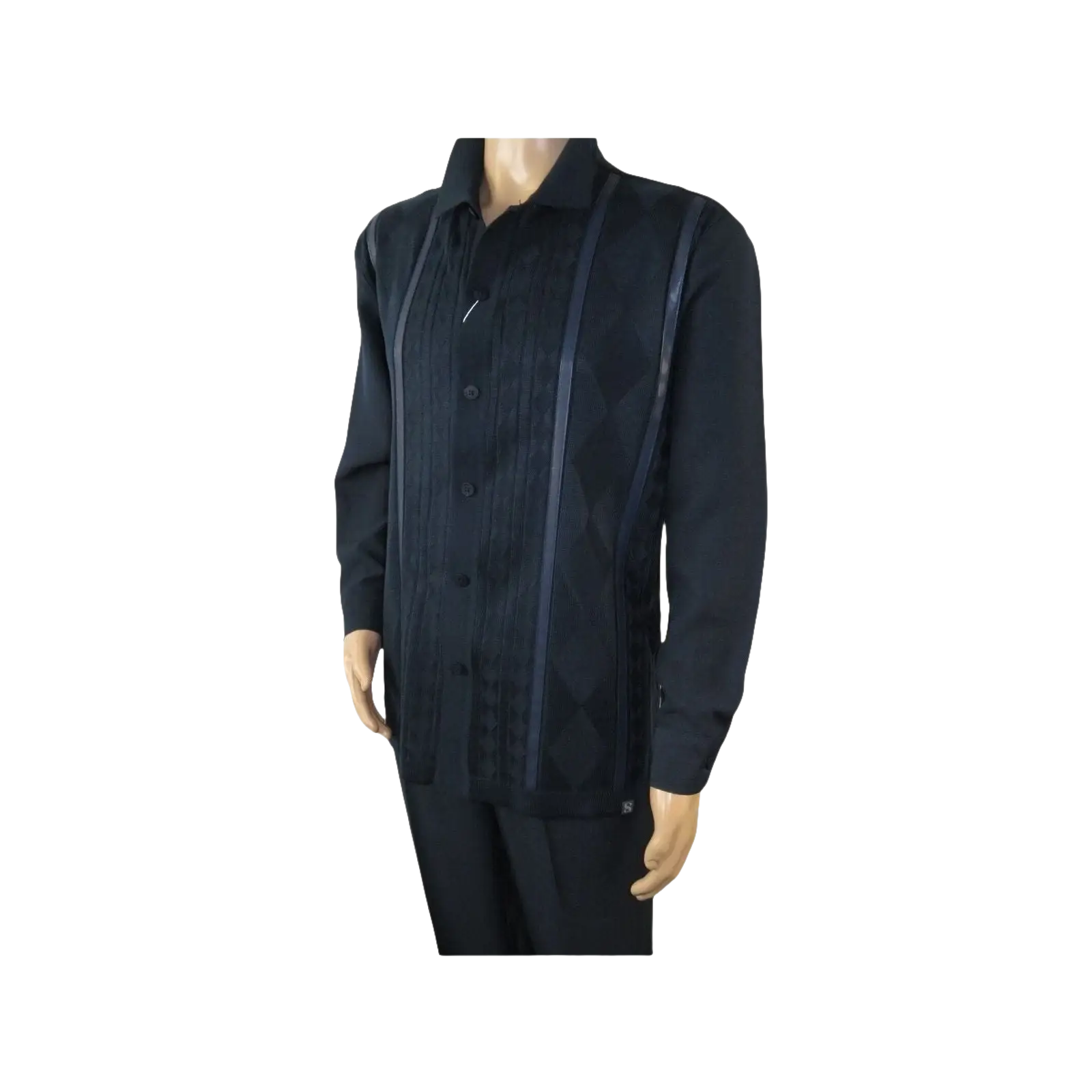 Men Silversilk 2pc Fancy walking leisure suit Italian woven knits 4411 Navy Blue - J.Valintin Men's Wear Legend - 98022