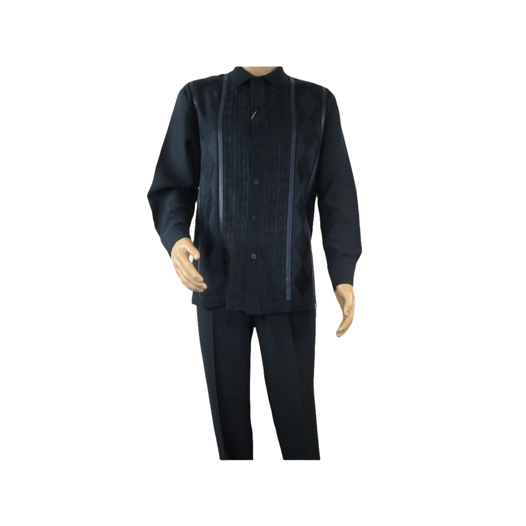 Men Silversilk 2pc Fancy walking leisure suit Italian woven knits 4411 Navy Blue - J.Valintin Men's Wear Legend - 98022