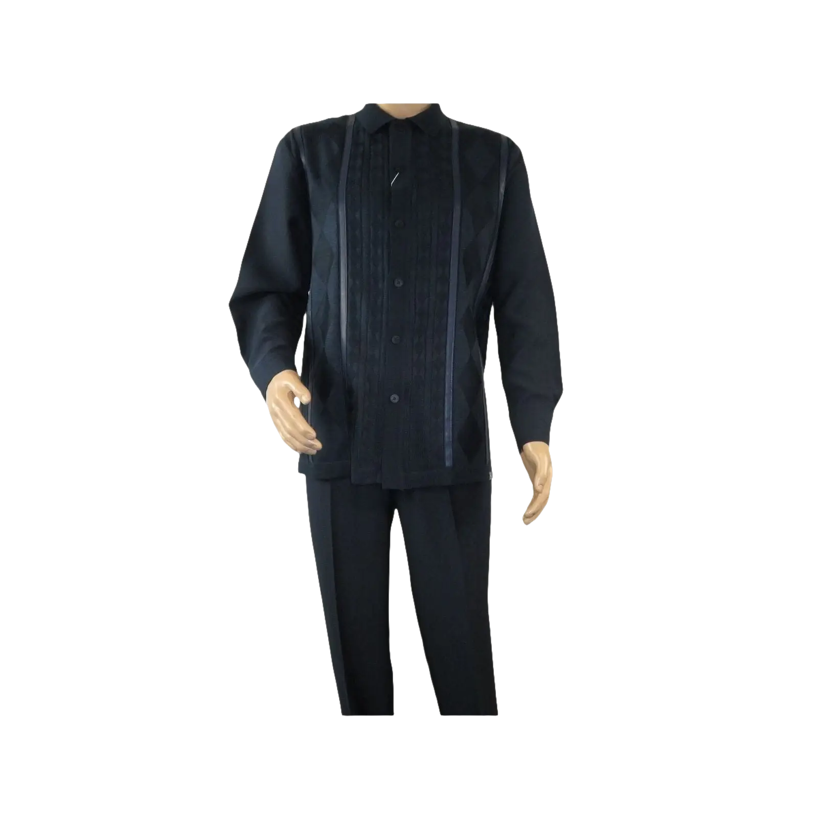 Men Silversilk 2pc Fancy walking leisure suit Italian woven knits 4411 Navy Blue - J.Valintin Men's Wear Legend - 98022