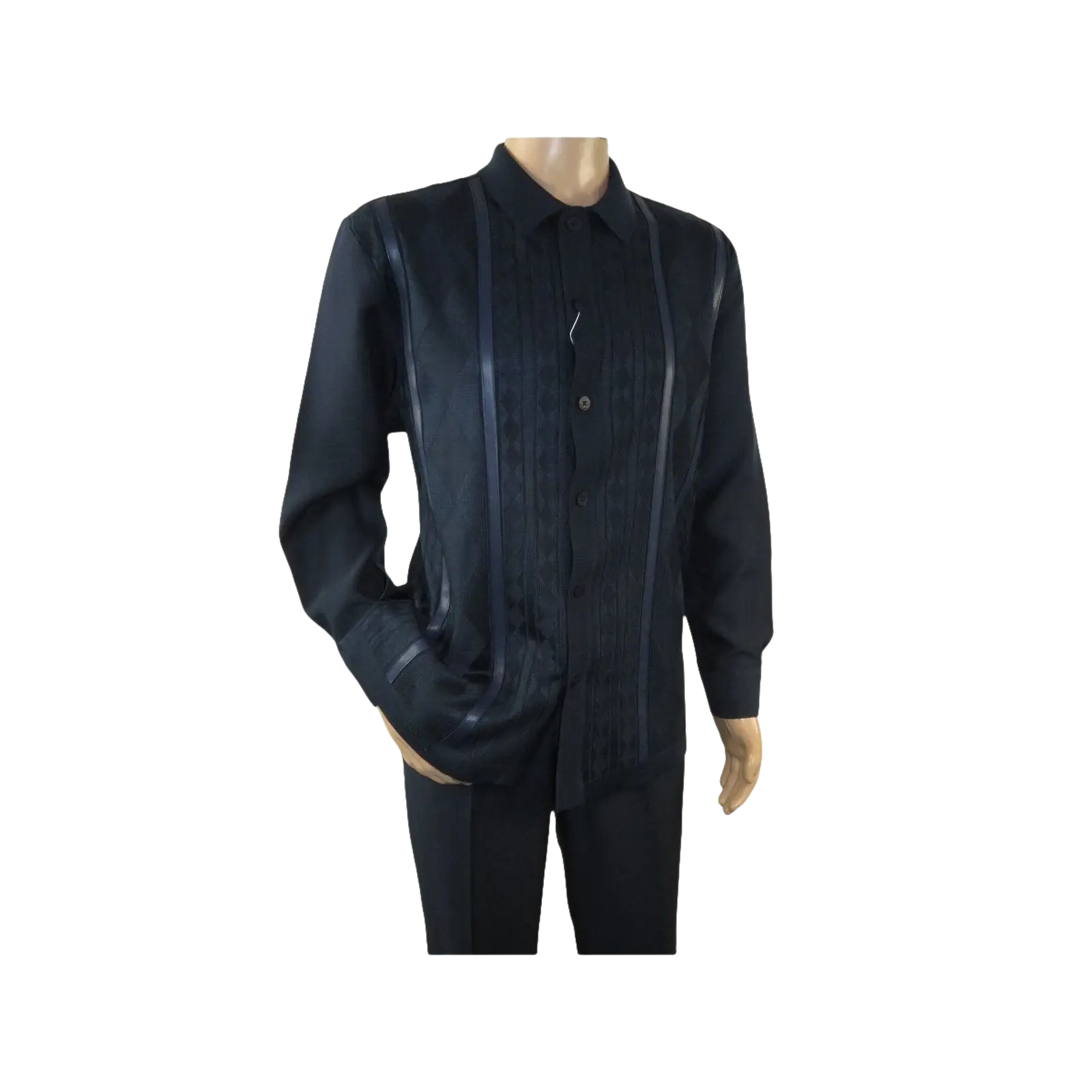 Men Silversilk 2pc Fancy walking leisure suit Italian woven knits 4411 Navy Blue - J.Valintin Men's Wear Legend - 98022