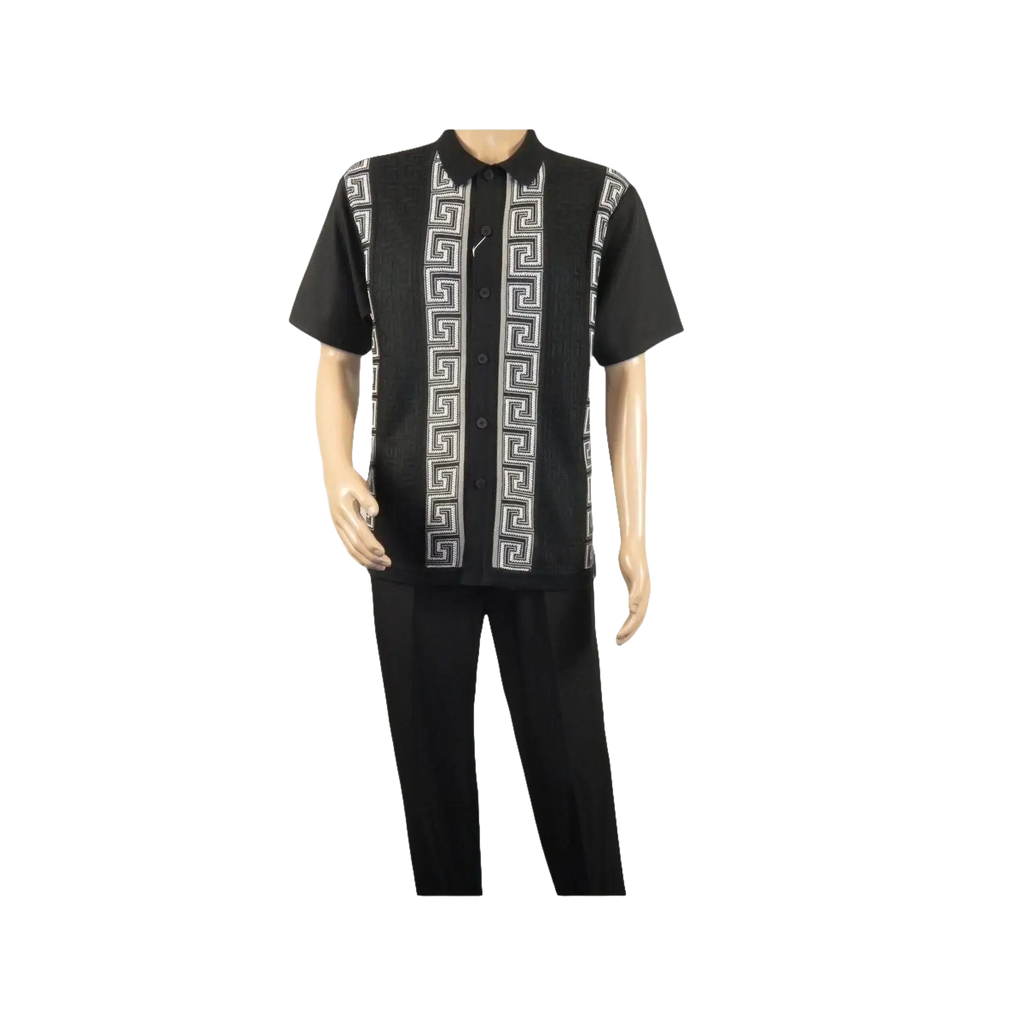 Men Silversilk 2pc walking leisure Matching Suit Italian woven knits 51011 Black - J.Valintin Men's Wear Legend - 100075