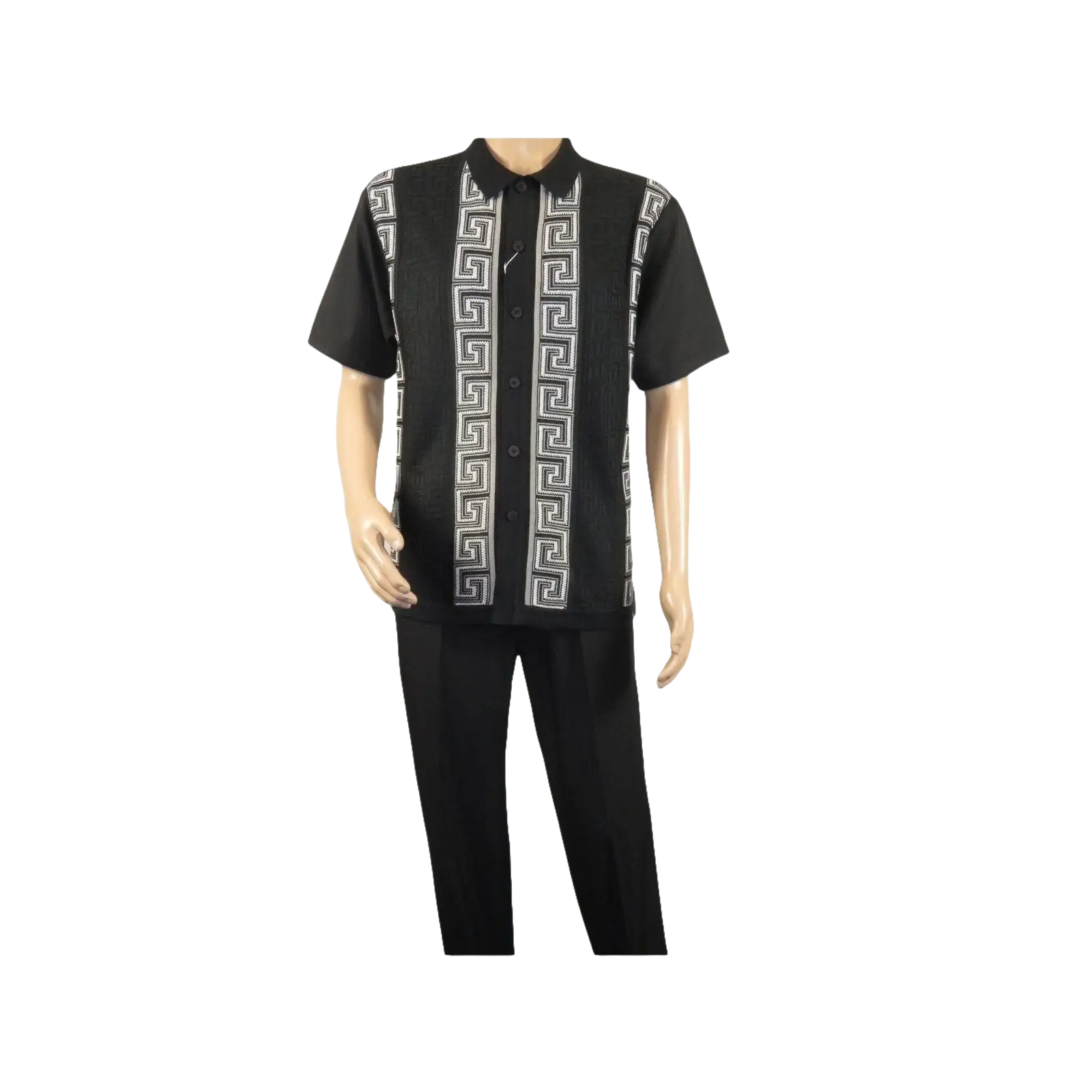 Men Silversilk 2pc walking leisure Matching Suit Italian woven knits 51011 Black - J.Valintin Men's Wear Legend - 100075