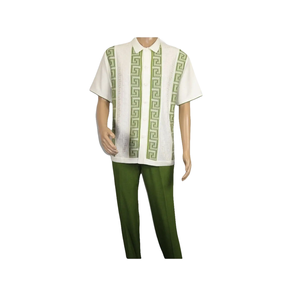 Men Silversilk 2pc walking leisure Matching Suit Italian woven knits 51011 Green - J.Valintin Men's Wear Legend - 100081