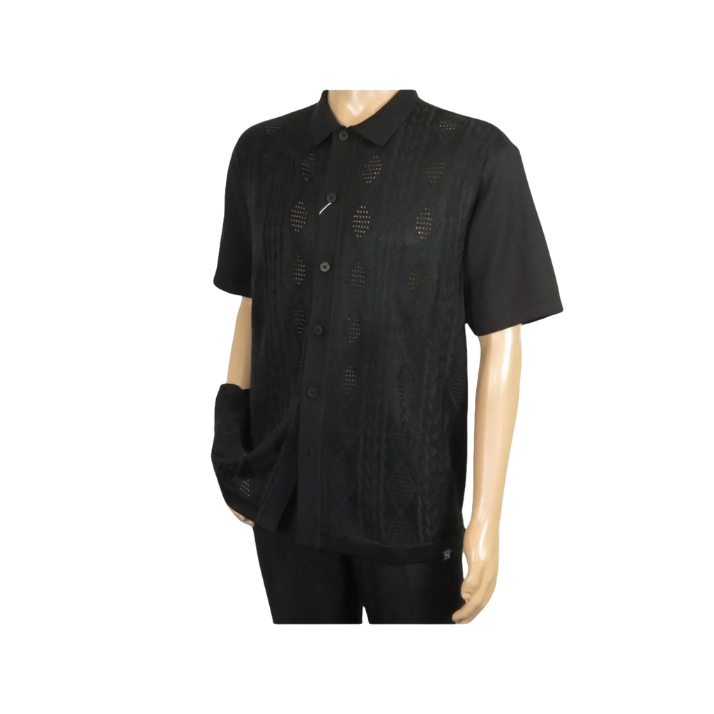 Men Silversilk 2pc walking leisure Matching Suit Italian woven knits 51016 Black - J.Valintin Men's Wear Legend - 100087
