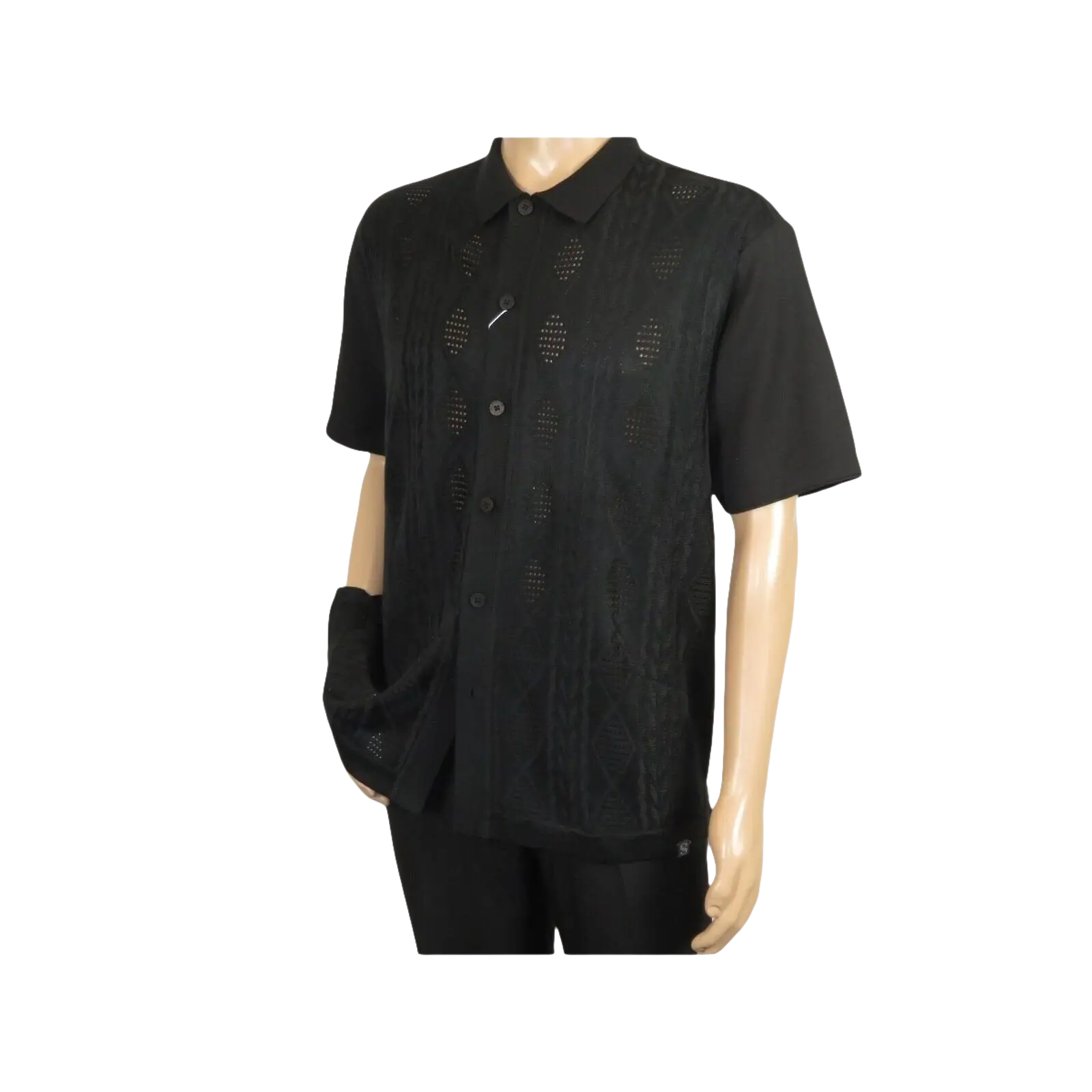 Men Silversilk 2pc walking leisure Matching Suit Italian woven knits 51016 Black - J.Valintin Men's Wear Legend - 100087