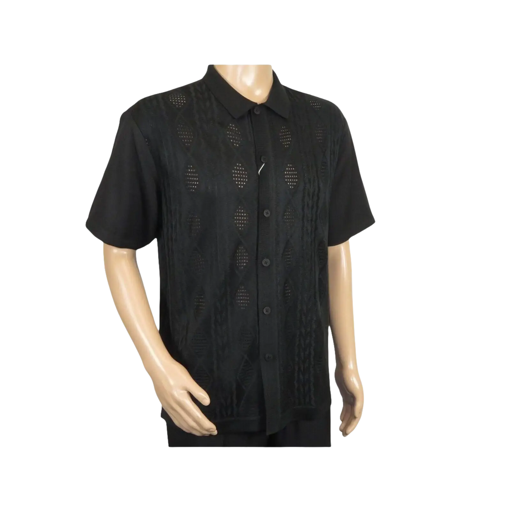 Men Silversilk 2pc walking leisure Matching Suit Italian woven knits 51016 Black - J.Valintin Men's Wear Legend - 100087