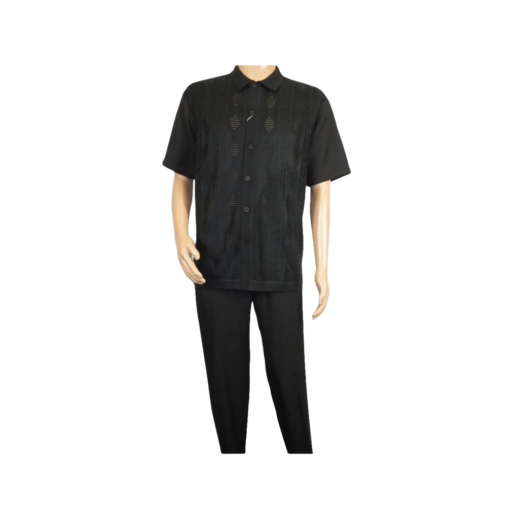 Men Silversilk 2pc walking leisure Matching Suit Italian woven knits 51016 Black - J.Valintin Men's Wear Legend - 100087