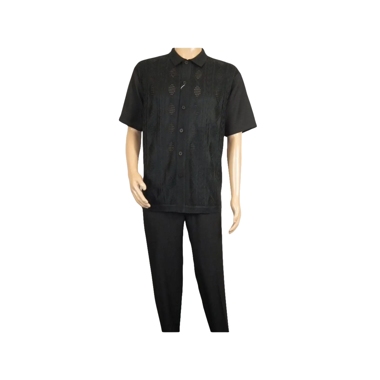 Men Silversilk 2pc walking leisure Matching Suit Italian woven knits 51016 Black - J.Valintin Men's Wear Legend - 100087