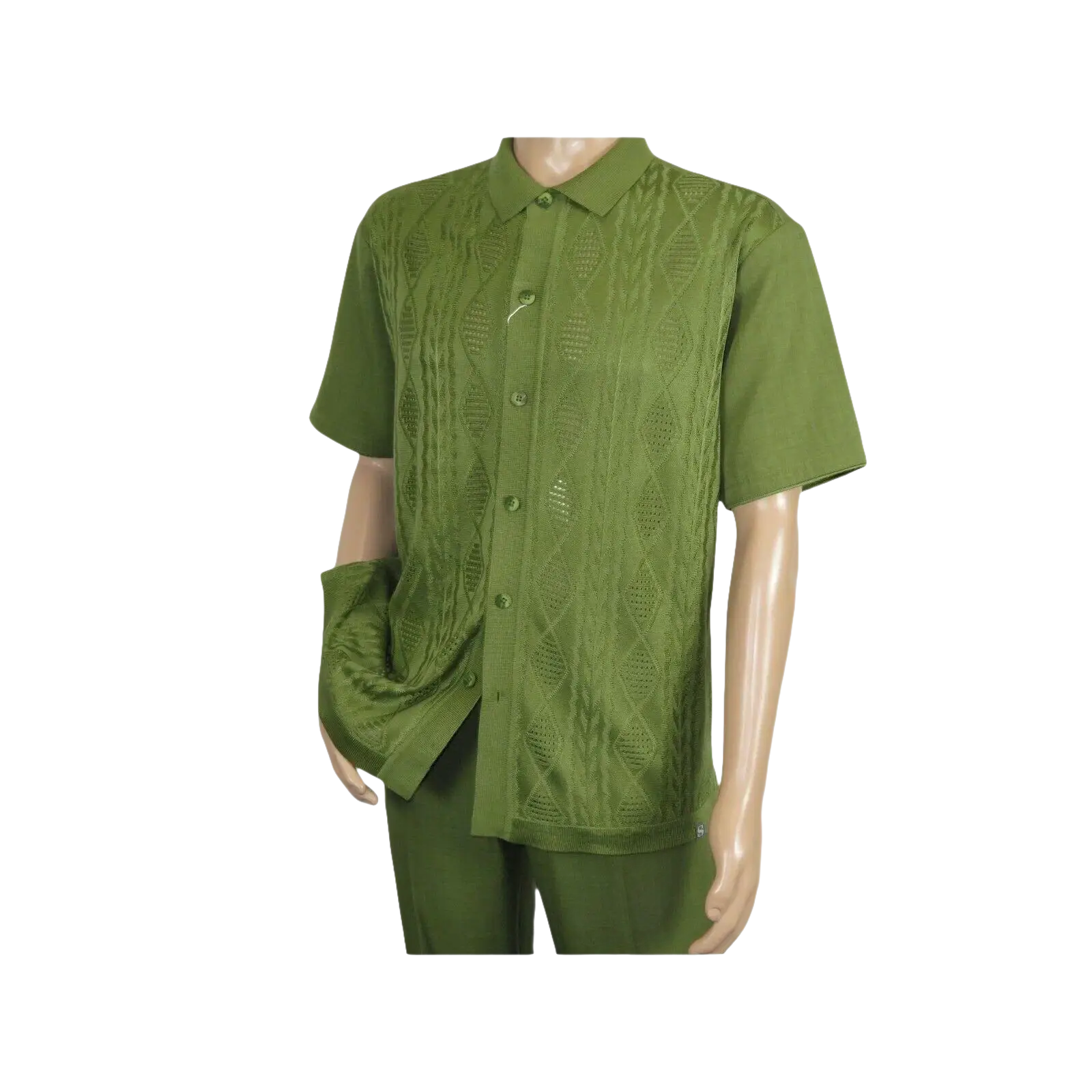 Men Silversilk 2pc walking leisure Matching Suit Italian woven knits 51016 Green - J.Valintin Men's Wear Legend - 100105