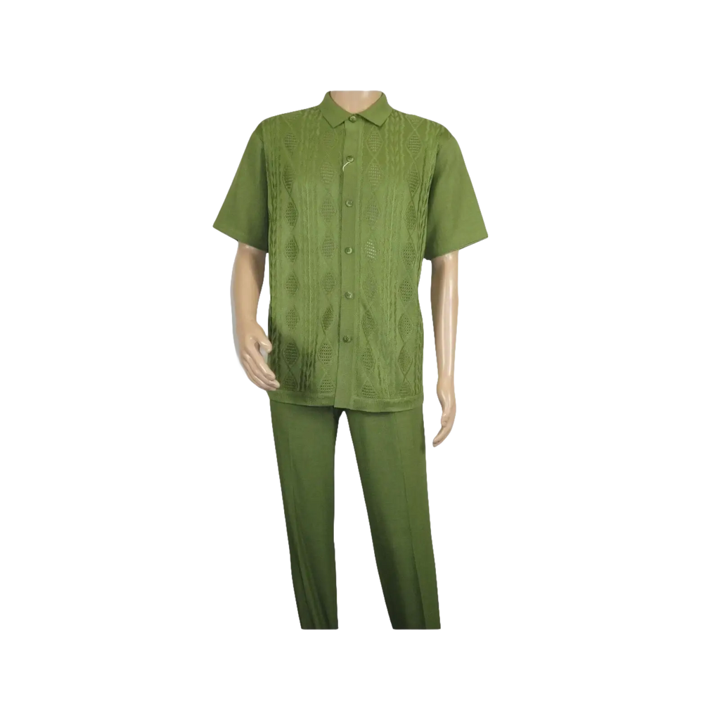 Men Silversilk 2pc walking leisure Matching Suit Italian woven knits 51016 Green - J.Valintin Men's Wear Legend - 100105