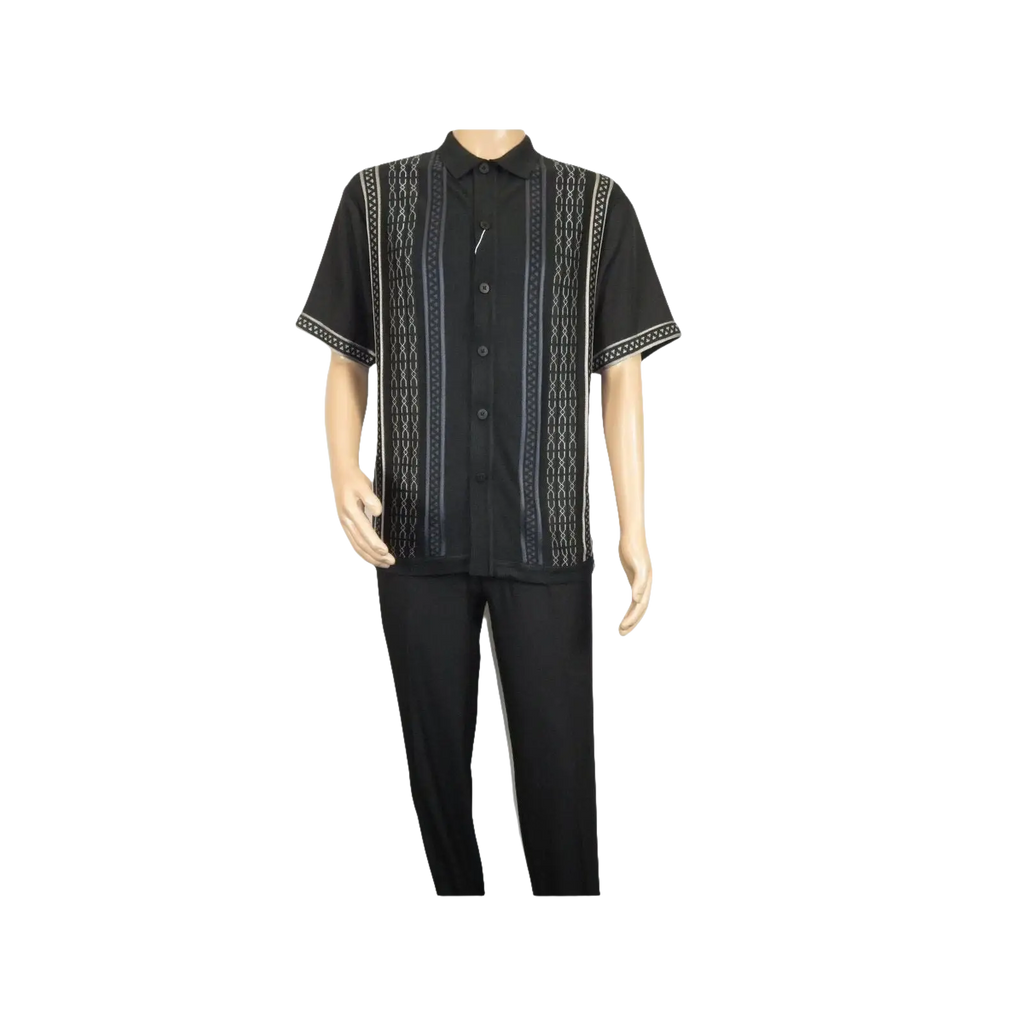 Men Silversilk 2pc walking leisure Matching Suit Italian woven knits 51017 Black - J.Valintin Men's Wear Legend - 100111