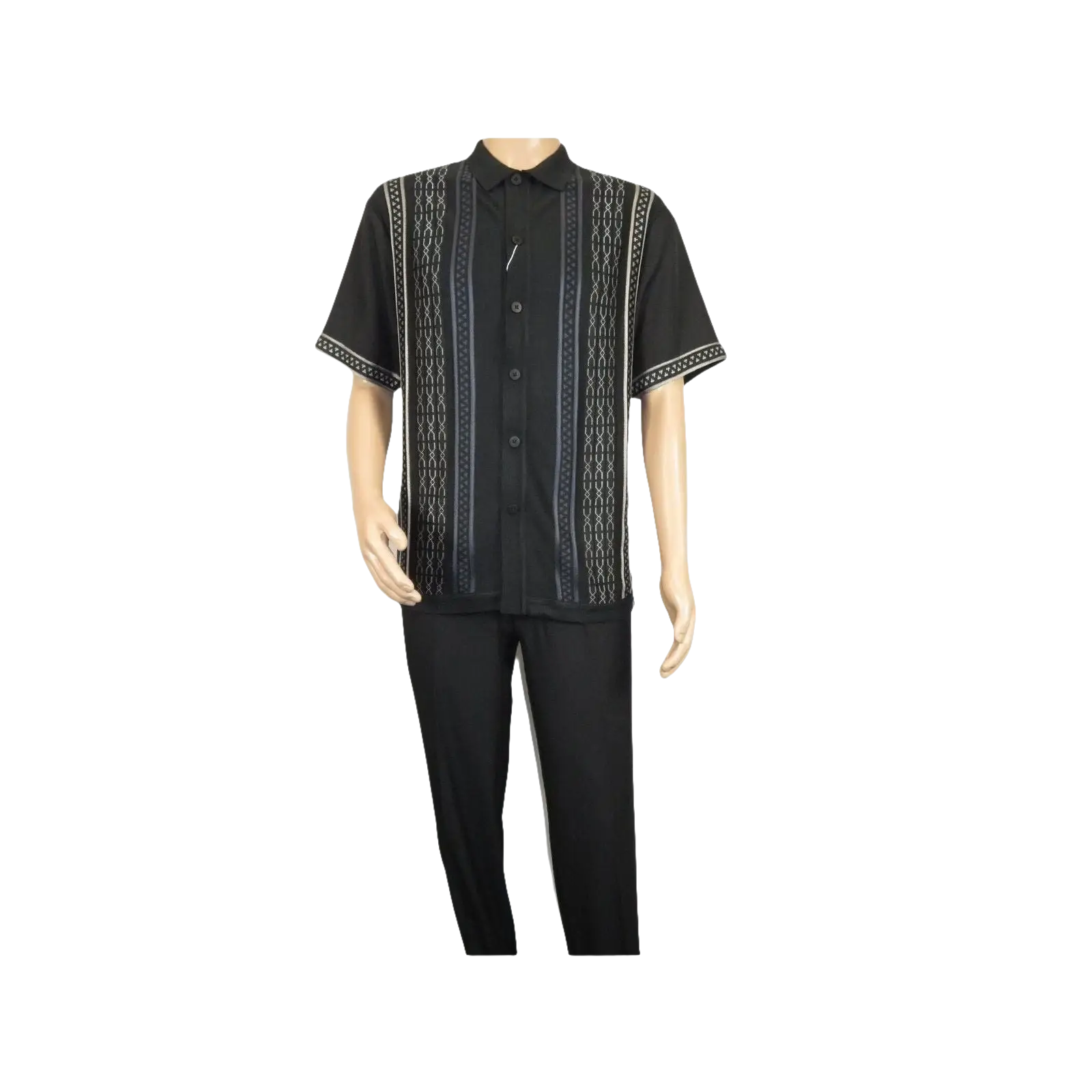 Men Silversilk 2pc walking leisure Matching Suit Italian woven knits 51017 Black - J.Valintin Men's Wear Legend - 100111