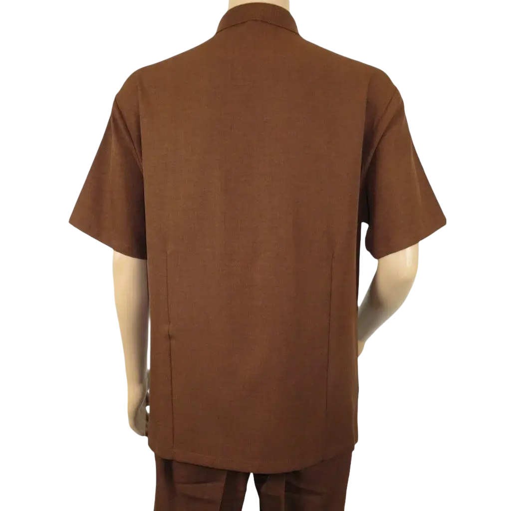 Men Silversilk 2pc Walking Leisure Matching Suit Italian Woven Knits 71003 Brown - J.Valintin Men's Wear Legend - 71003 - Brown - M