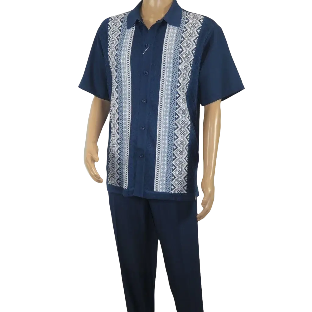 Men Silversilk 2pc Walking Leisure Matching Suit Italian Woven Knits 71003 Navy - J.Valintin Men's Wear Legend - 71003 - Navy - M