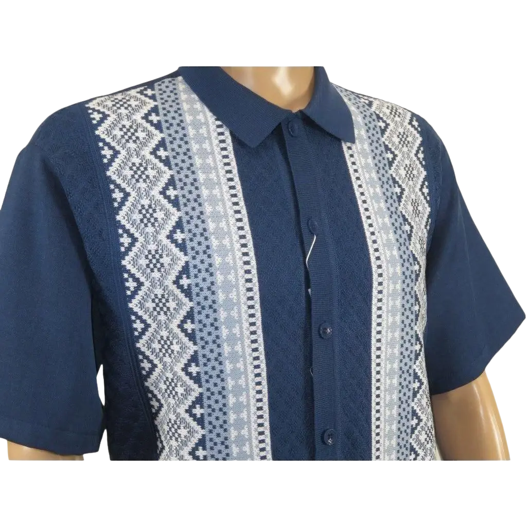 Men Silversilk 2pc Walking Leisure Matching Suit Italian Woven Knits 71003 Navy - J.Valintin Men's Wear Legend - 71003 - Navy - M