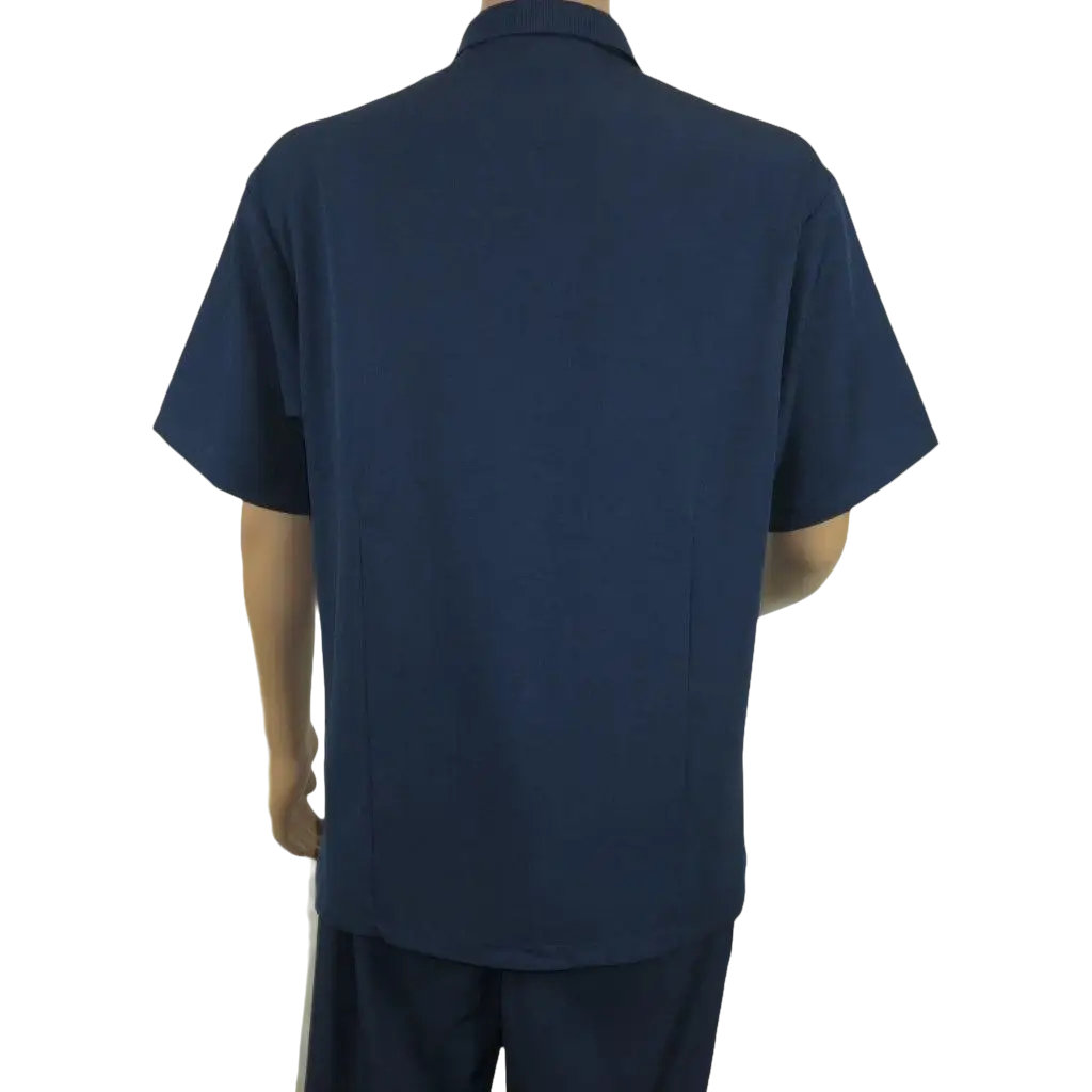 Men Silversilk 2pc Walking Leisure Matching Suit Italian Woven Knits 71003 Navy - J.Valintin Men's Wear Legend - 71003 - Navy - M