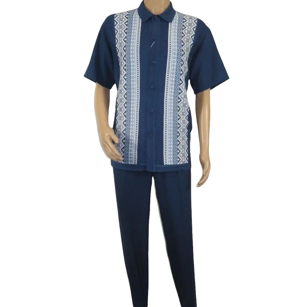 Men Silversilk 2pc Walking Leisure Matching Suit Italian Woven Knits 71003 Navy - J.Valintin Men's Wear Legend - 71003 - Navy - M