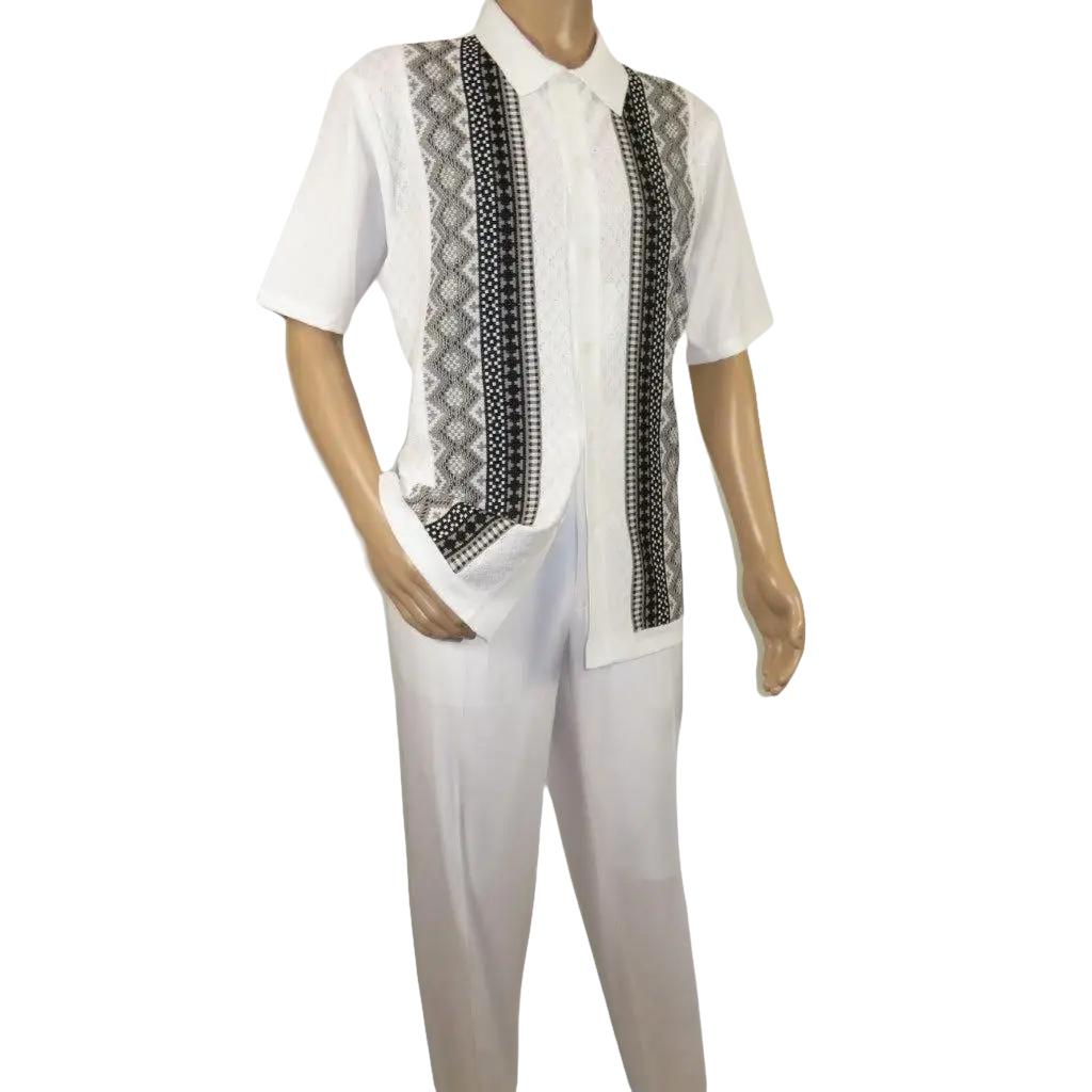 Men Silversilk 2pc Walking Leisure Matching Suit Italian Woven Knits 71003 White - J.Valintin Men's Wear Legend - 71003 - White - M