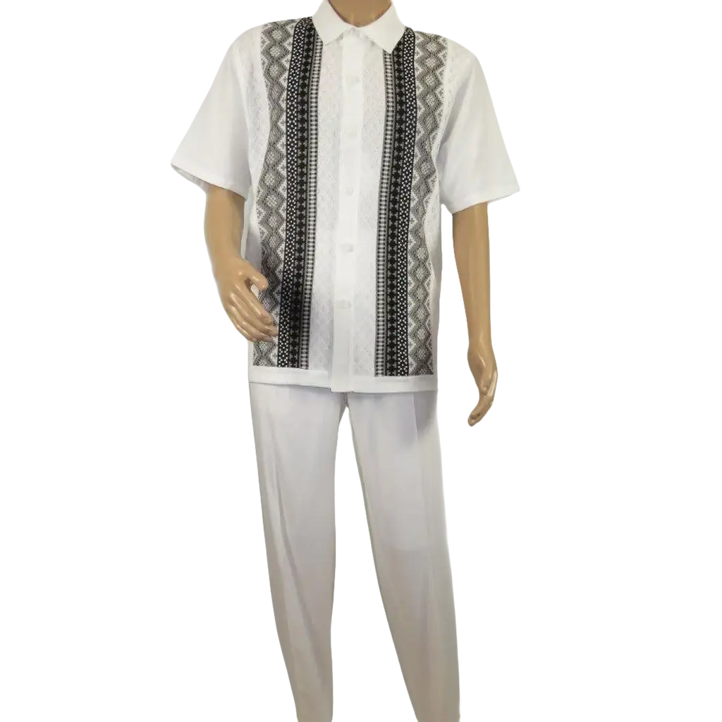 Men Silversilk 2pc Walking Leisure Matching Suit Italian Woven Knits 71003 White - J.Valintin Men's Wear Legend - 71003 - White - M