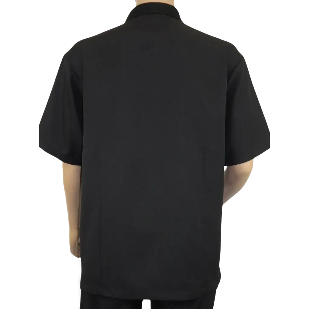 Men Silversilk 2pc Walking Leisure Matching Suit Italian Woven Knits 71032 Black - J.Valintin Men's Wear Legend - 71032 - Black - M