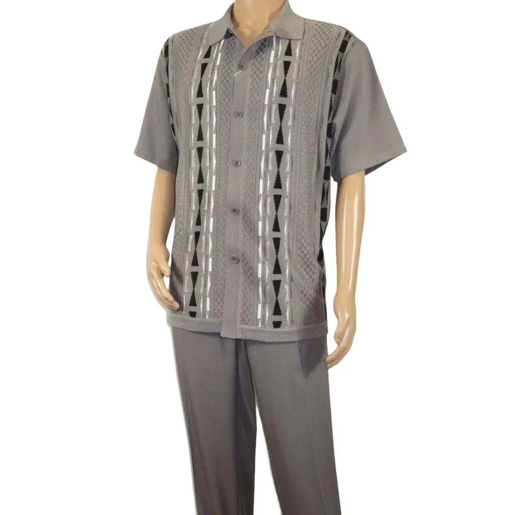 Men Silversilk 2pc Walking Leisure Matching Suit Italian Woven Knits 71032 Gray - J.Valintin Men's Wear Legend - 71032 - Gray - M