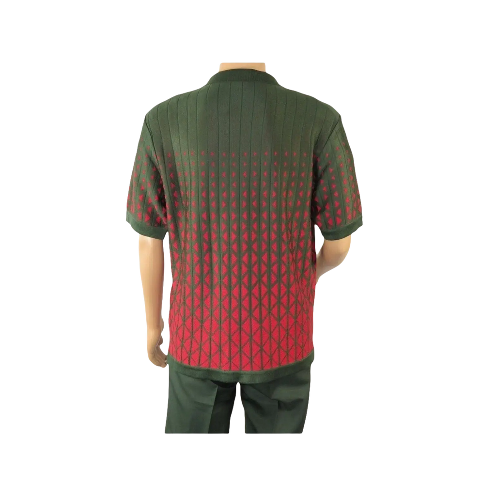 Men Silversilk 2pc walking leisure suit Italian woven knits 3115 Green Red - J.Valintin Men's Wear Legend - 95681
