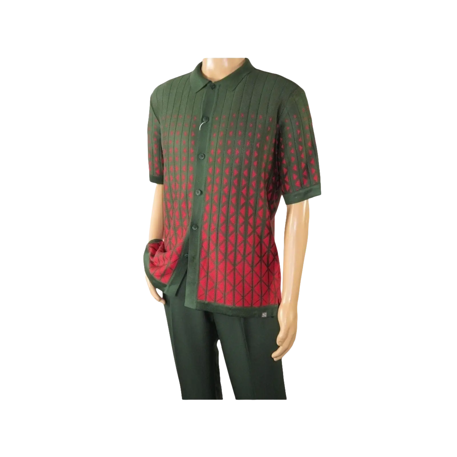 Men Silversilk 2pc walking leisure suit Italian woven knits 3115 Green Red - J.Valintin Men's Wear Legend - 95681