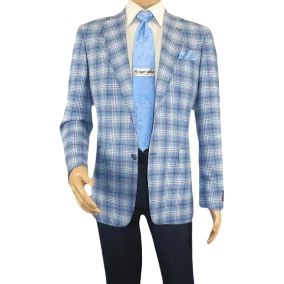 Men Sport Coat by Berlusconi Turkey Italian Wool Super 180's #671 - 07 Blue Plaid - J.Valintin Men's Wear Legend - 98958