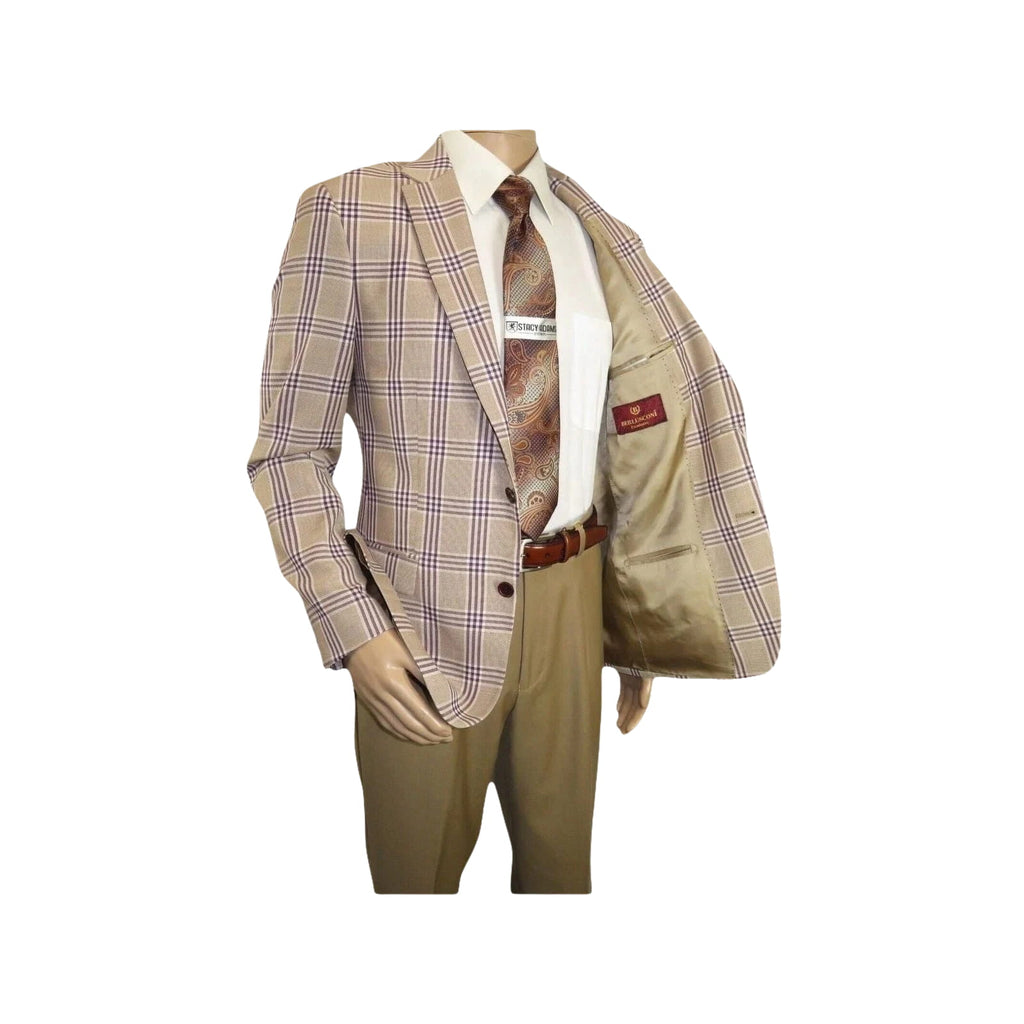 Men Sport Coat by Berlusconi Turkey Italian Wool Super 180's #671 - 15 Tan Burg - J.Valintin Men's Wear Legend - 98952