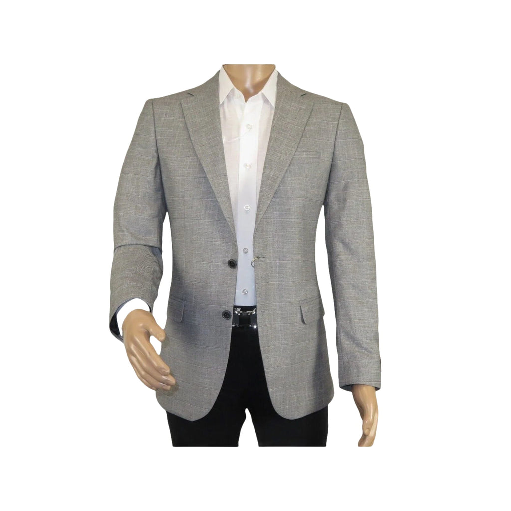 Men Sport Coat by Berlusconi Turkey Soft European Plaid #AT77 02 Gray Linen - J.Valintin Men's Wear Legend - 98939